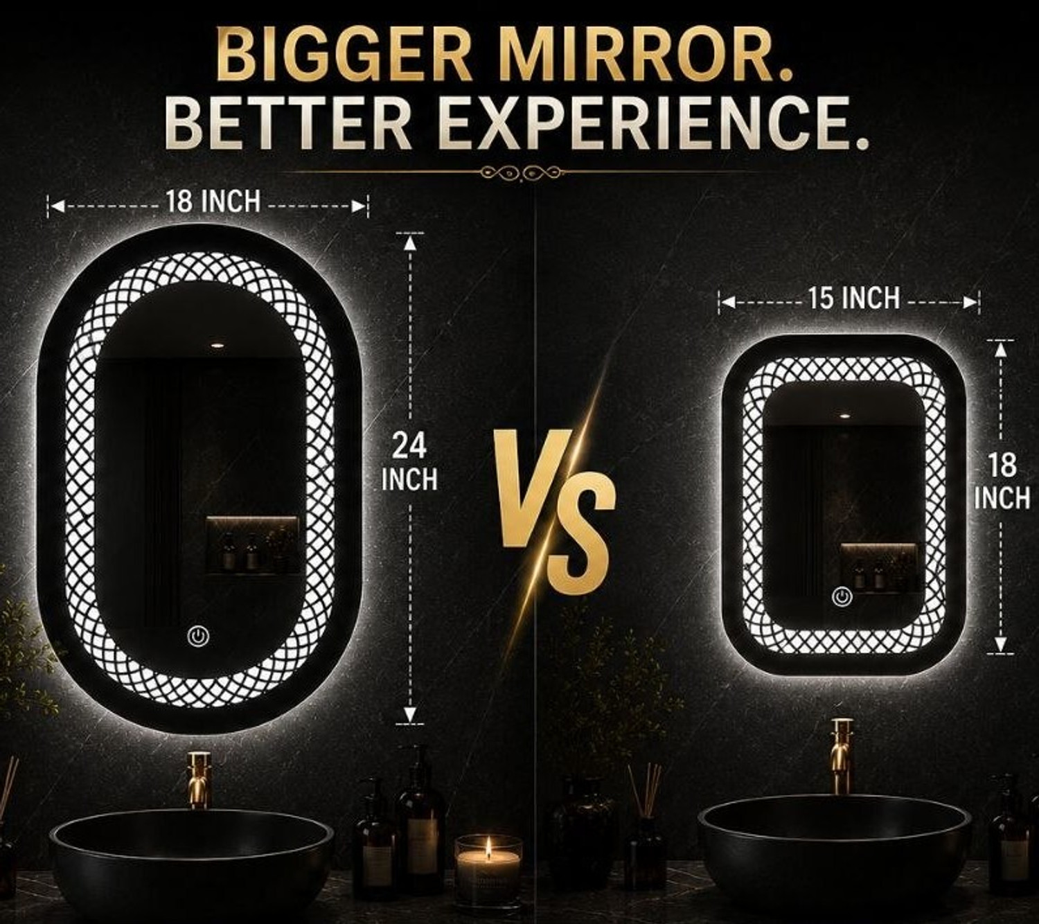 Image of SANIF Capsul cut LED Mirror For Bathroom Size 18x24, Decorative Mirror with Lights Bathroom Mirror