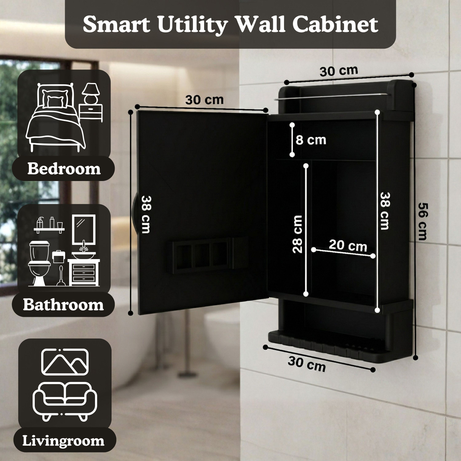 Image of GLOXY Bathroom Cabinet with Mirror Storage Space Strong Plastic Wall Shelf Organizer Acrylic Wall Shelf