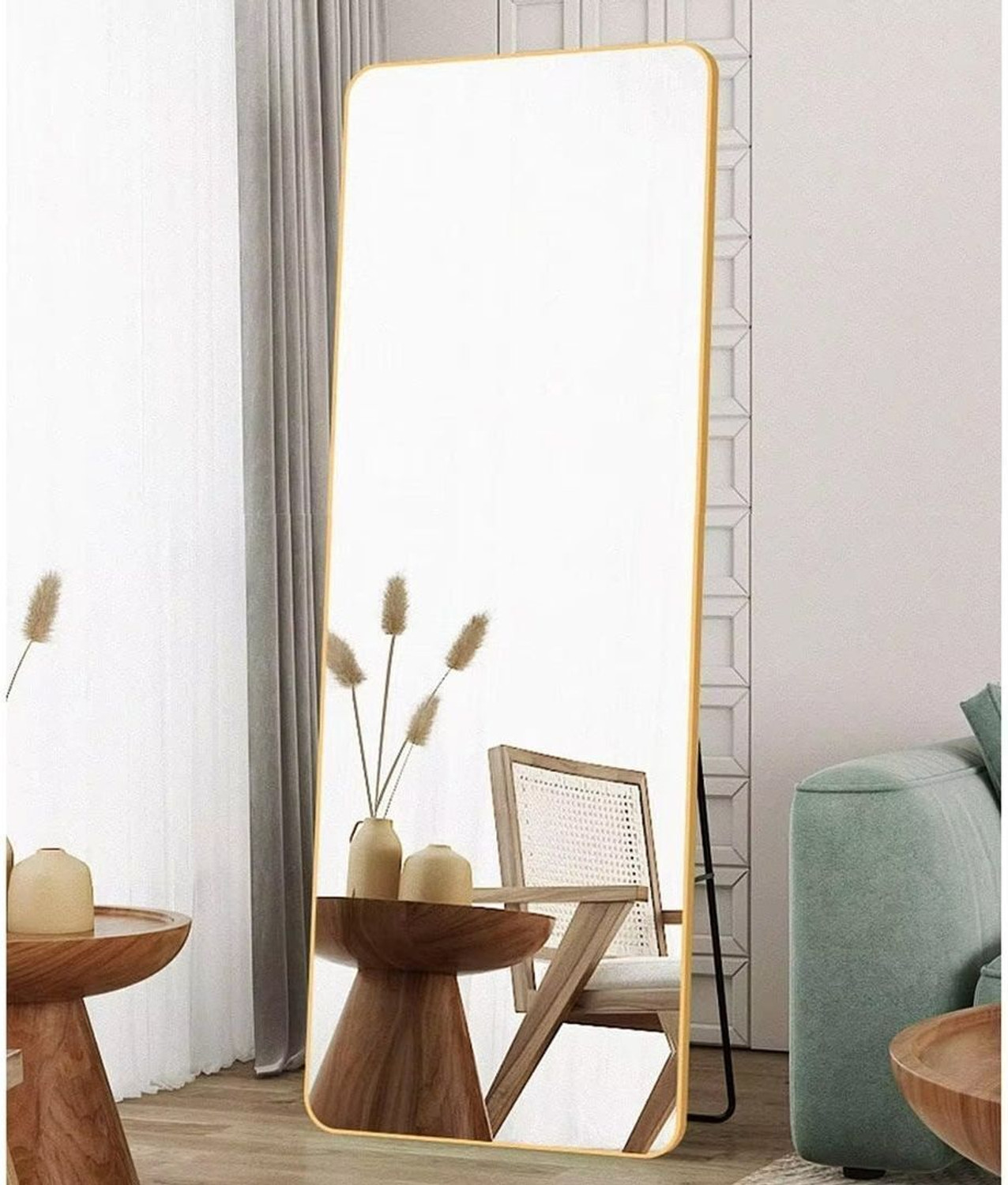 Image of HDGLASS Standing mirror golden 18*60 Inch aluminium frame with stand Decorative Mirror