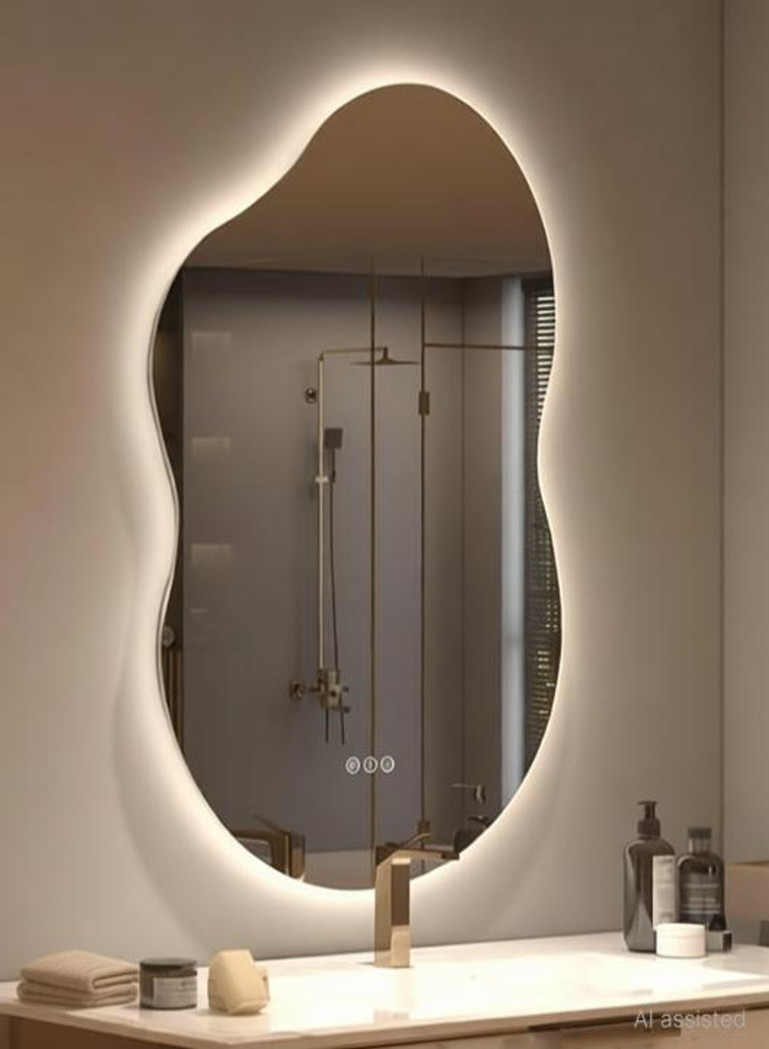 Image of PINICODE IRREGULAR MIRROR WITH THREE COLOR LED LIGHTS AND TOUCH SENSORS 21 inchX16 inch FB1 Bathroom Mirror