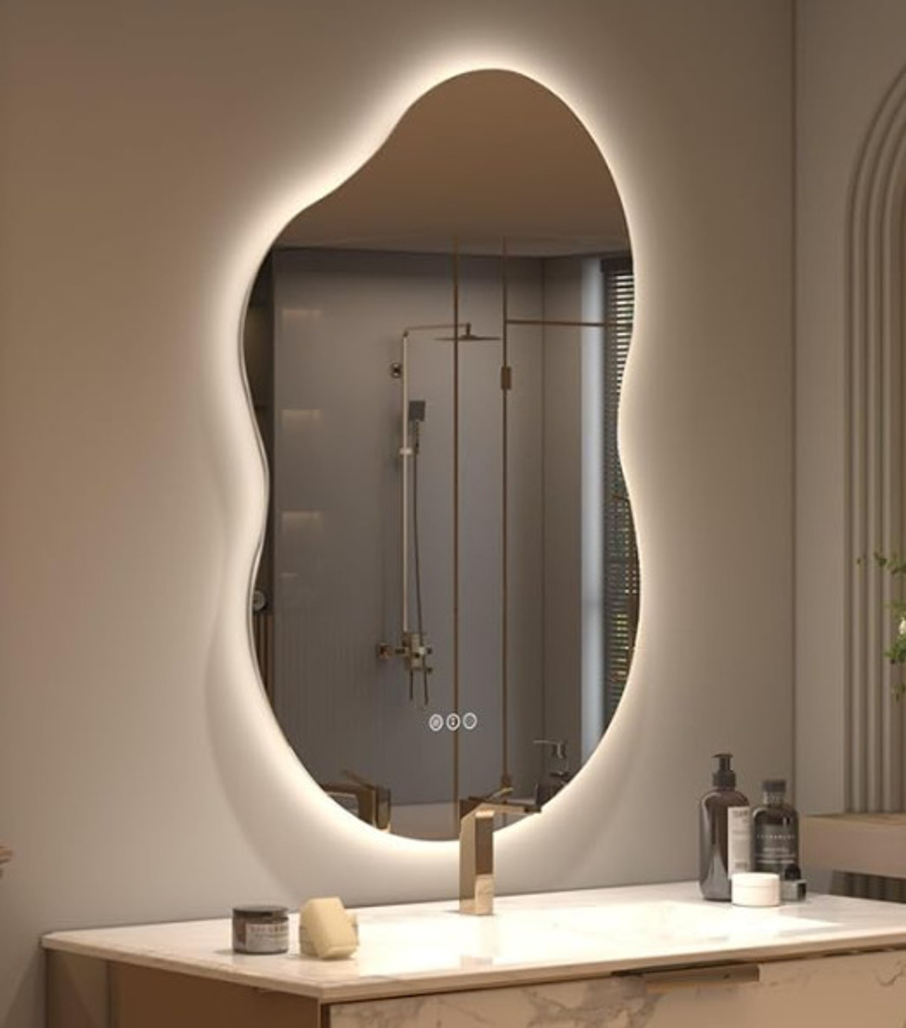 Image of PINICODE IRREGULAR MIRROR WITH THREE COLOR LED LIGHTS AND TOUCH SENSORS 21 inchX16 inch FB1 Bathroom Mirror