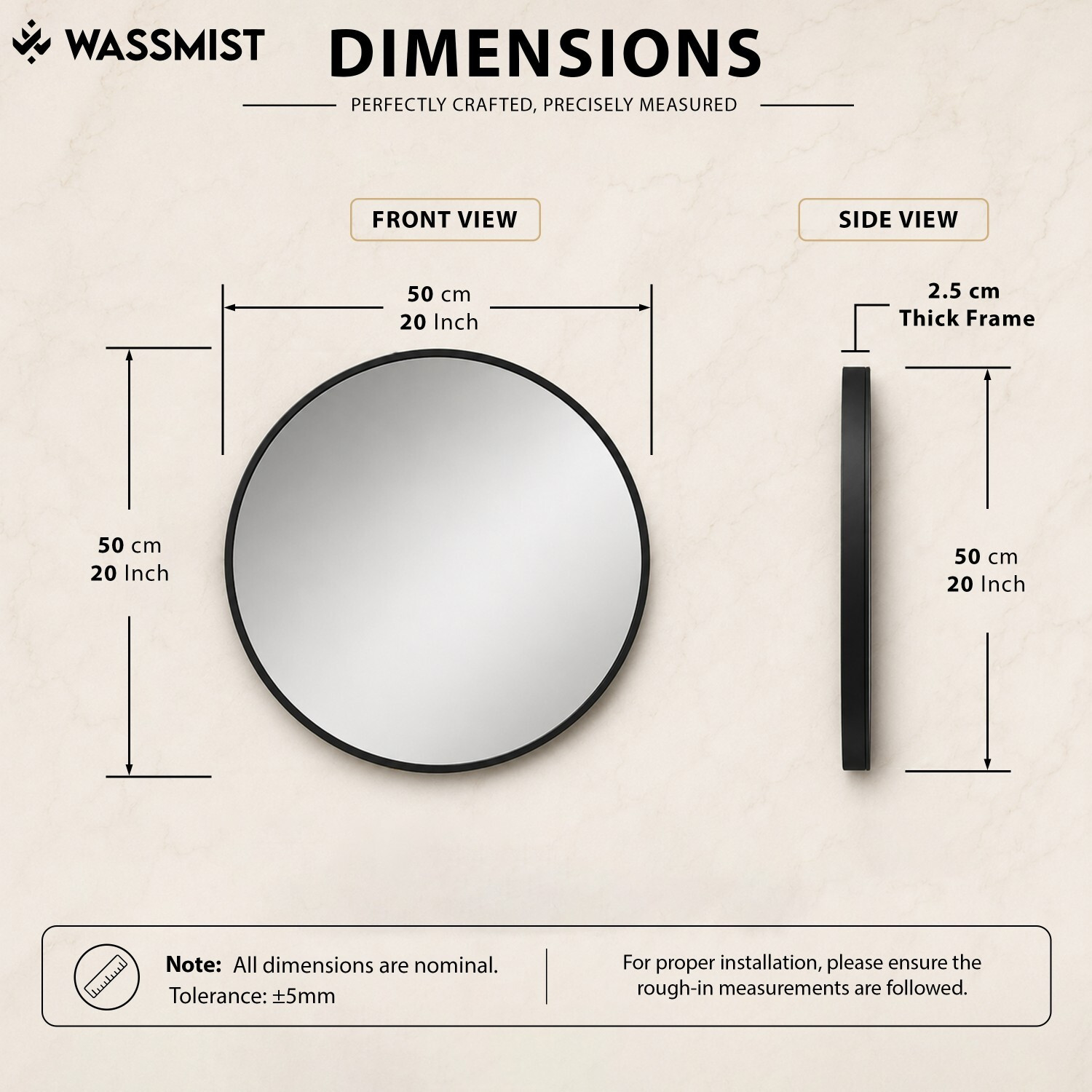 Image of WASSMIST wsmst-mirror-round-20-F Bathroom Mirror (Round Finish : Glossy)