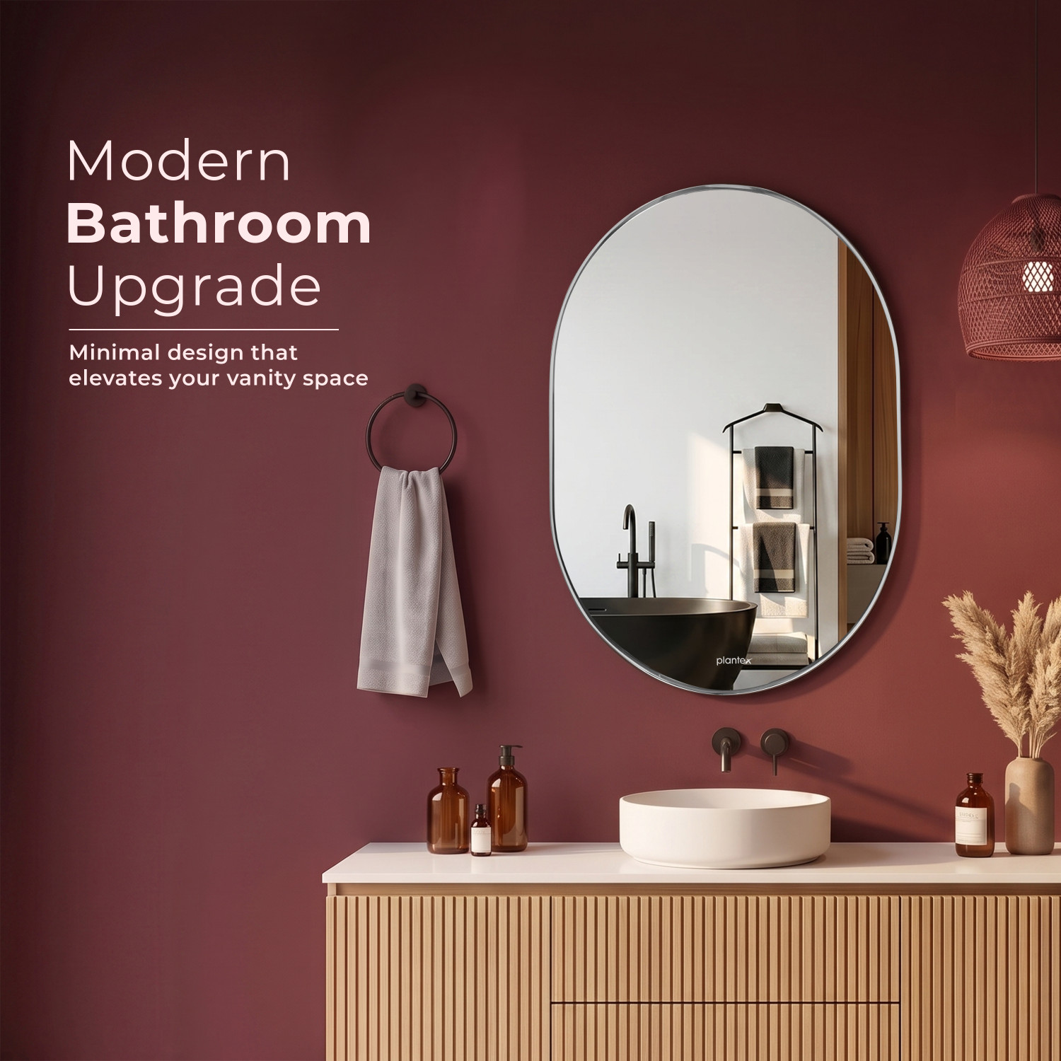 Image of Plantex Bathroom Mirror /Wall Mounted Mirror for Bedroom /Living Room /Wash Basin-(18x12in) Bathroom Mirror