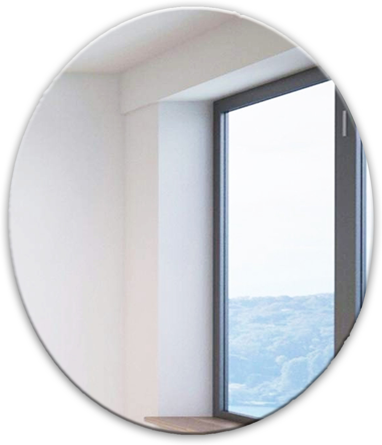 Image of Art Street Round Wall Mirror, Frameless Decorative Wall Mirror for Bathroom, Bedroom Bathroom Mirror