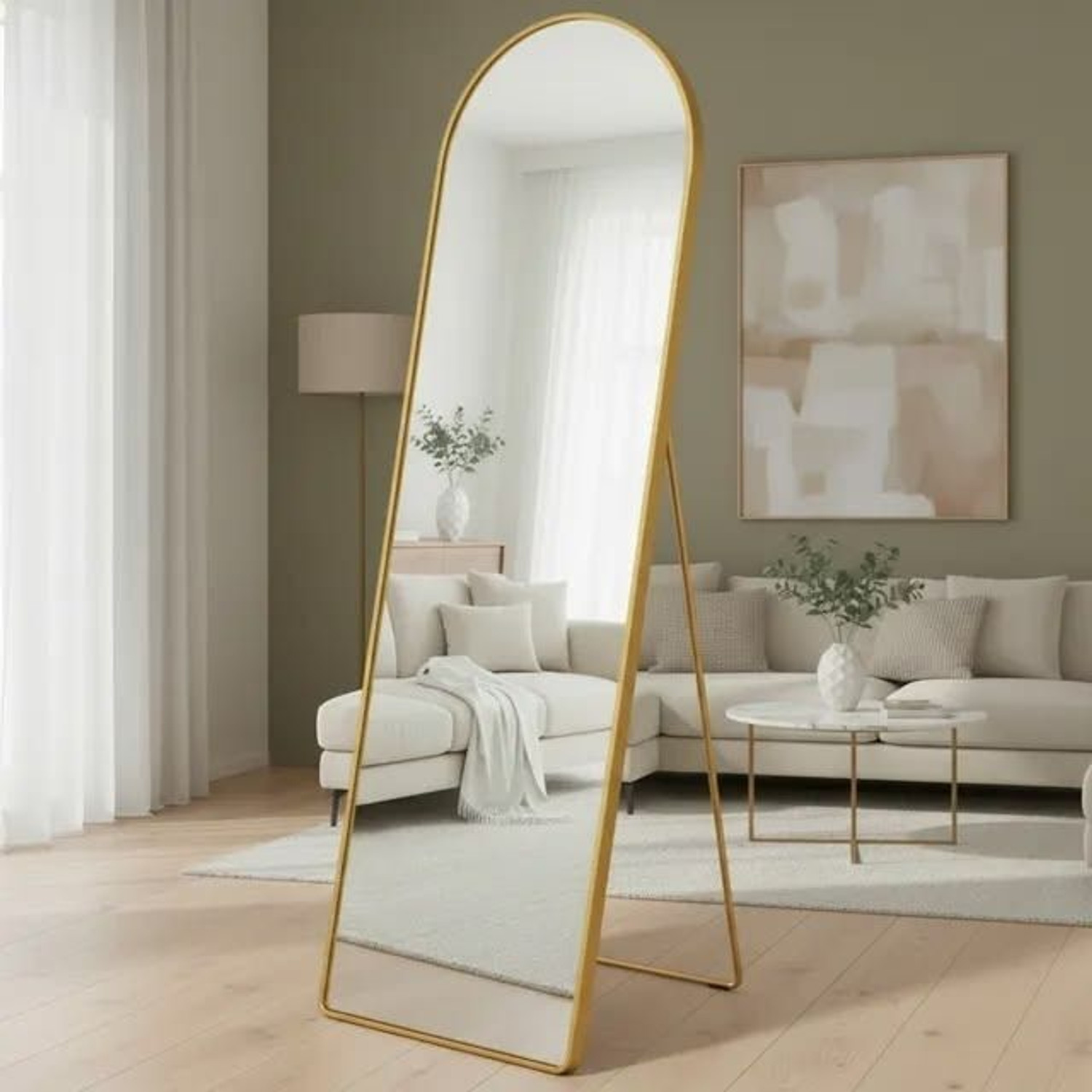 Image of GlassDarshan 5Ft Wavy Full Length Standing Mirror For Bedroom Dressing (Gold) Decorative Mirror