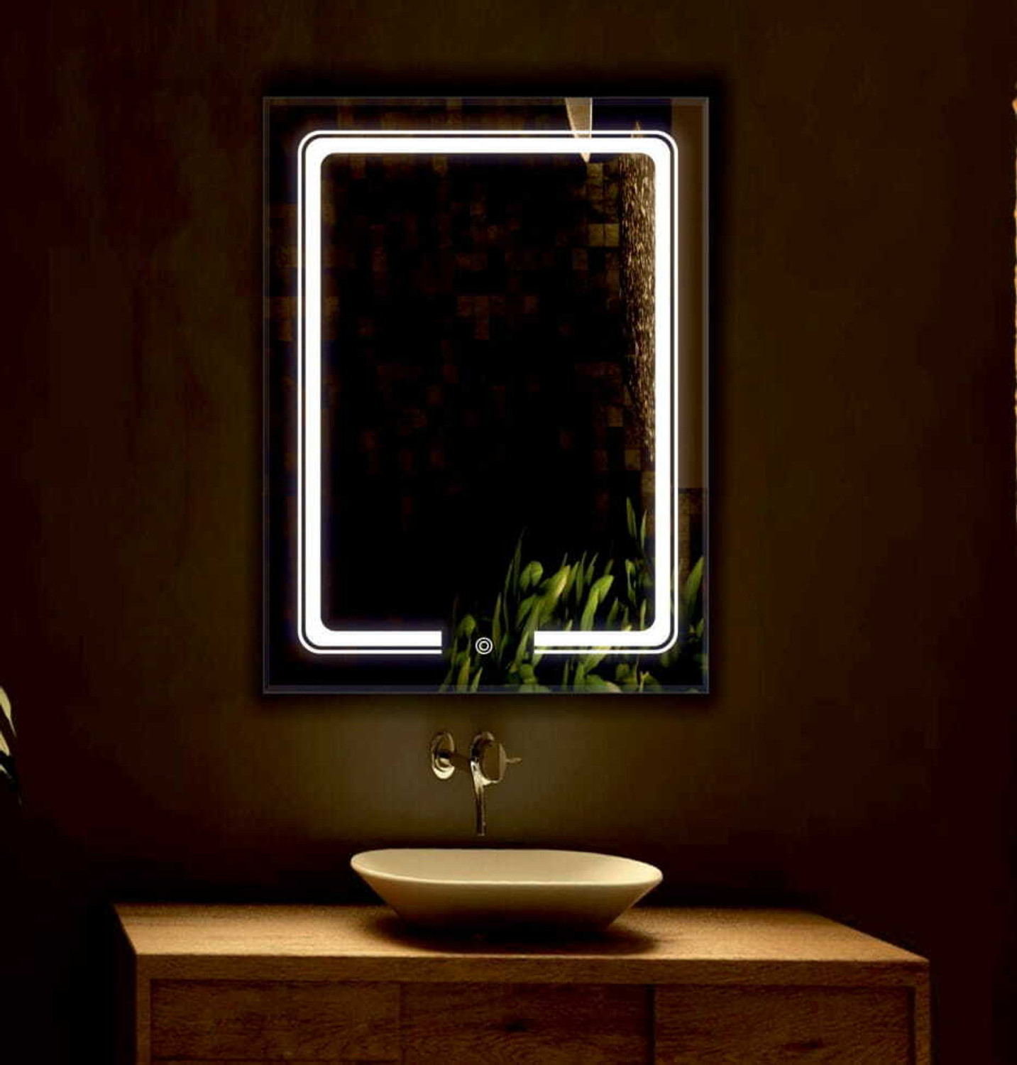 Image of PRINCE ART 18x24 Inch LED Wall Mirror Glass with Touch Sensor Lights for Home Decor HD36 Bathroom Mirror