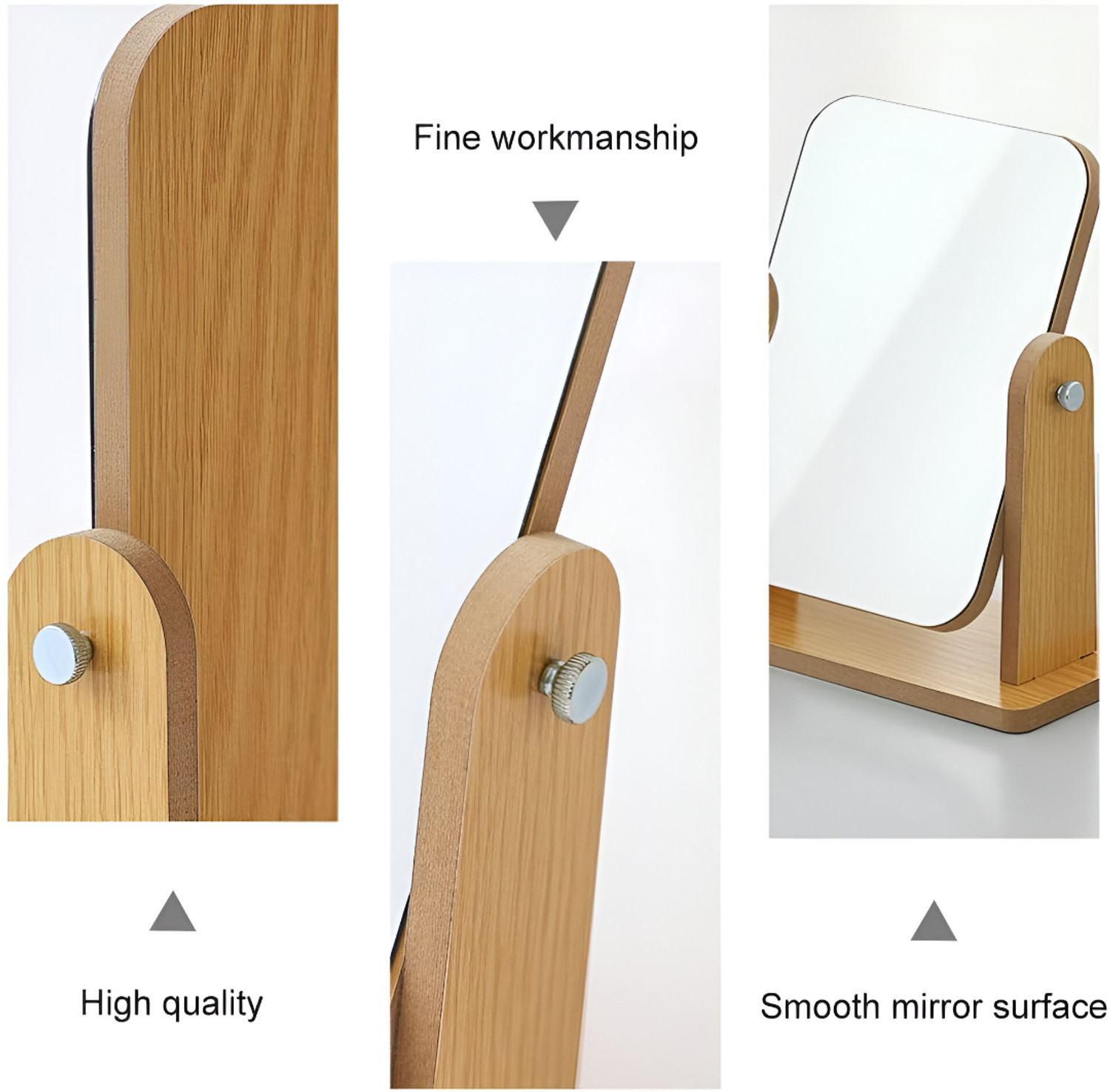 Image of Glitzn Wooden Tabletop Makeup Mirror - 360 Rotating Adjustable Vanity Desk Mirror