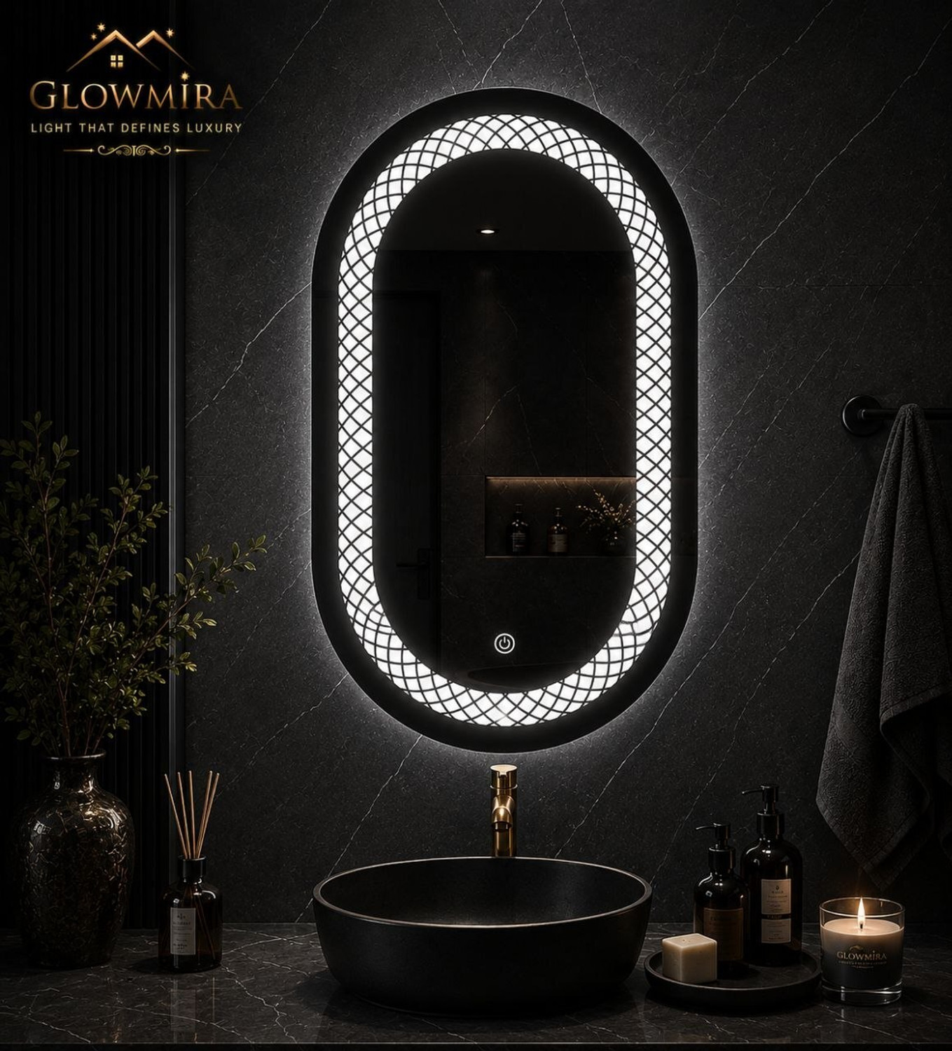 Image of SANIF Capsul cut LED Mirror For Bathroom Size 18x24, Decorative Mirror with Lights Bathroom Mirror