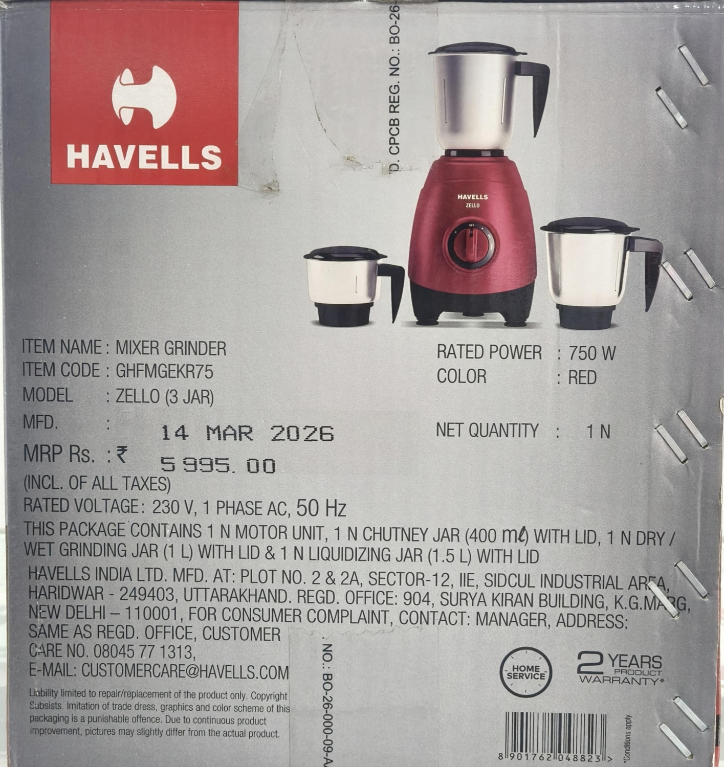 Image of HAVELLS HAVELS ZELLO 750 W Mixer Grinder