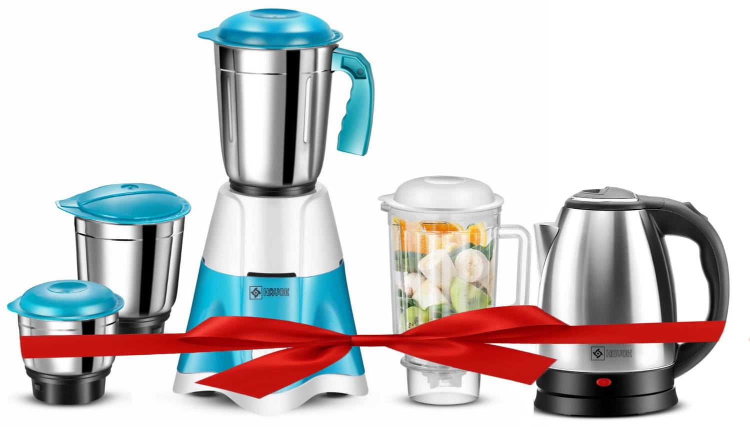 Havok 750 W Mixer Grinder With 1500 Kettle Combo Offer | 4 Jars | Blue ) 750 W Juicer Mixer Grinder