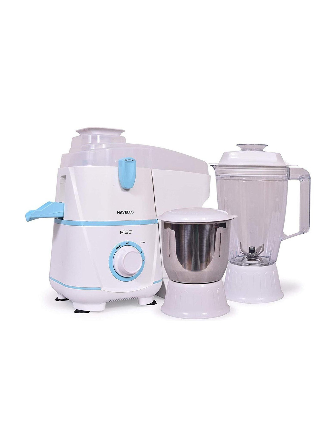 HAVELLS RIGO 500W Juicer Mixer Grinder 2 JAR (White & Light blue))