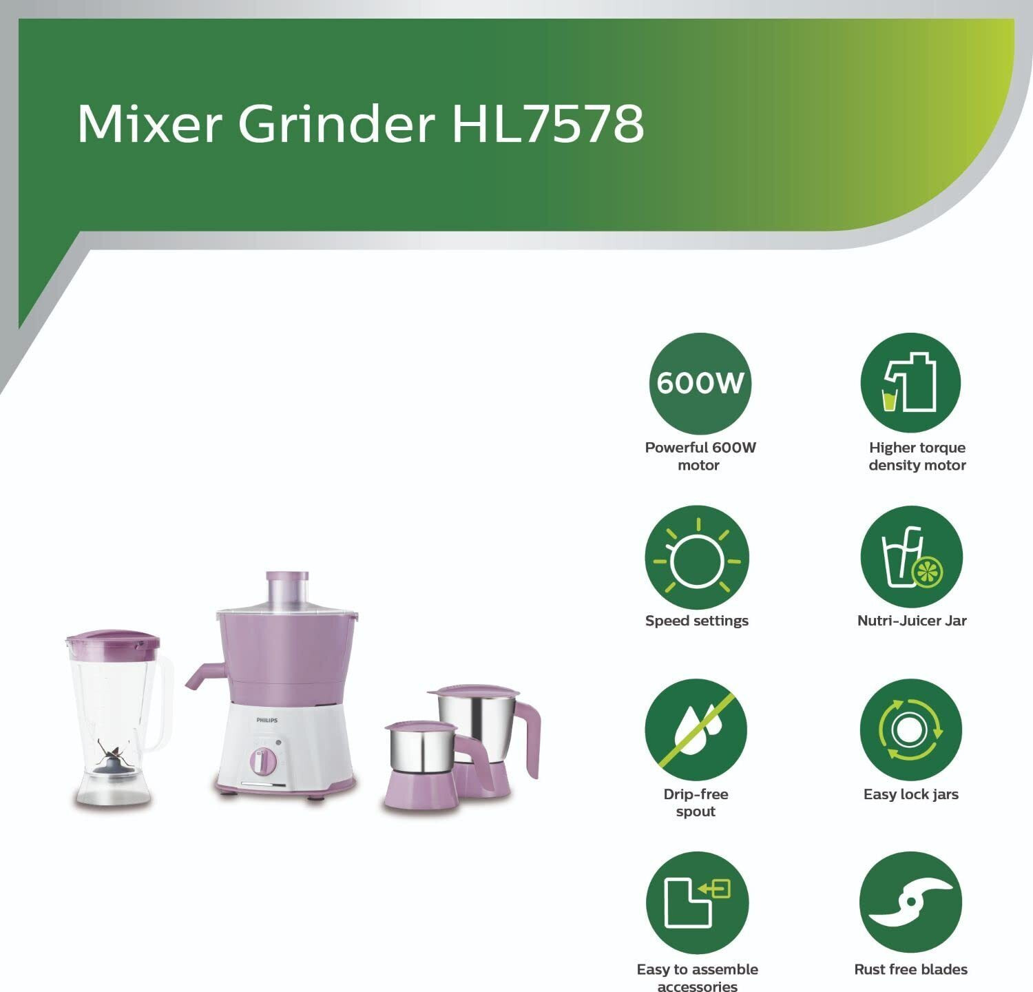 Image of PHILIPS Avenger HL7581 /00 Juicer Mixer Grinder 600 W Juicer Mixer Grinder