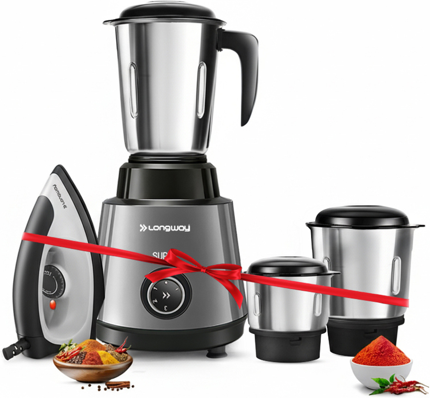Image of Longway Roto Max with Powerful Motor & Kwid 1100 W Dry Iron Combo 500 W Juicer Mixer Grinder
