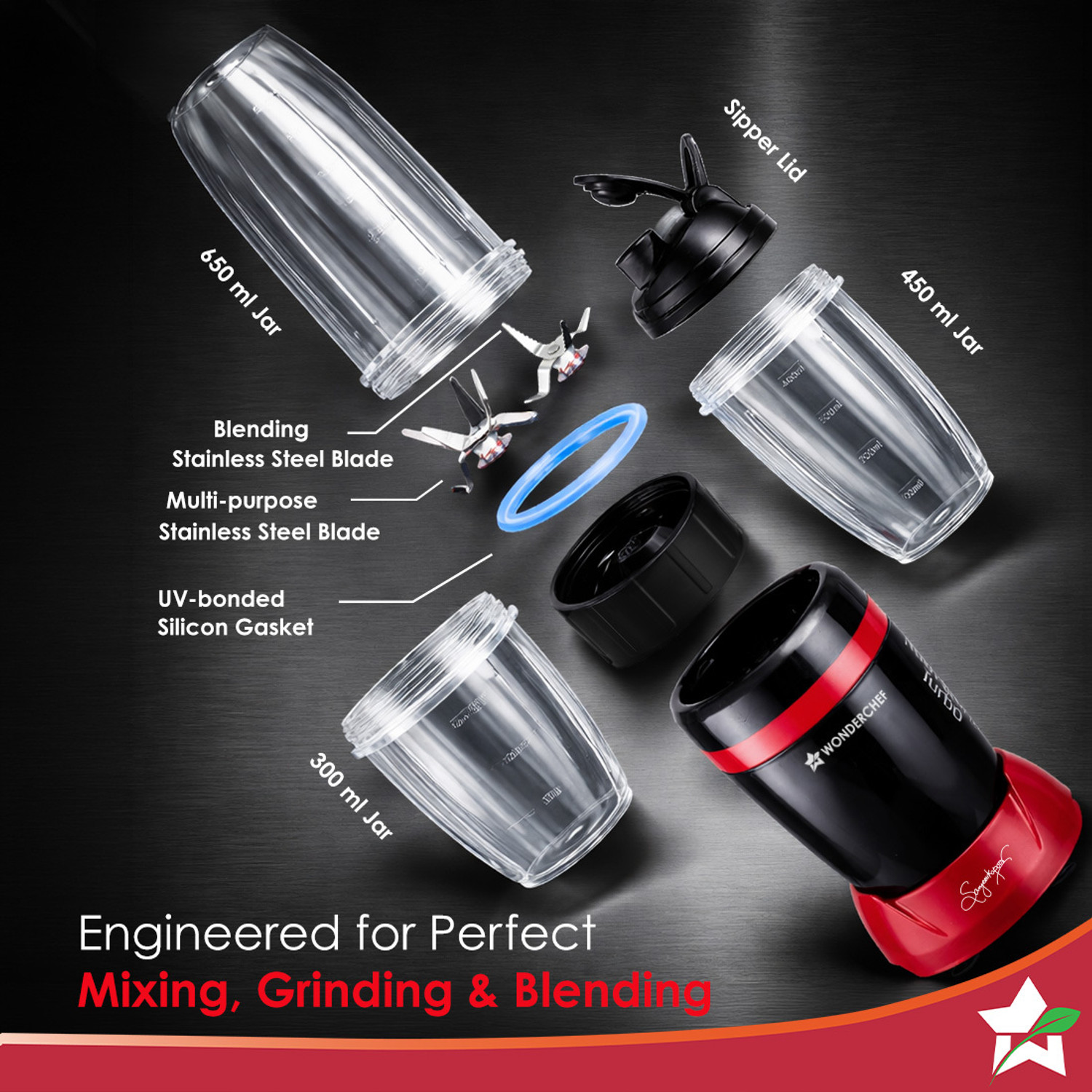 Image of WONDERCHEF Nutri-Blend Turbo 750 W Juicer Mixer Grinder