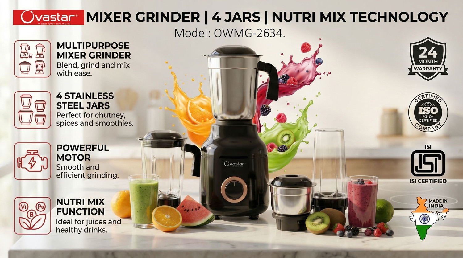 Image of ovastar international Nutri Mix 550 W Mixer Grinder