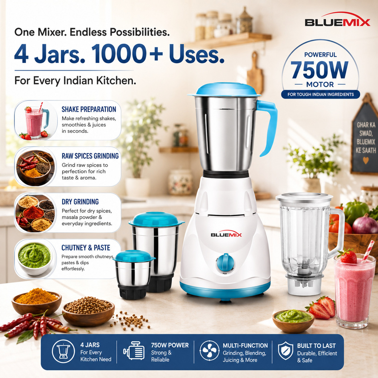 Image of Bluemix Super Smart 750 W Mixer Grinder