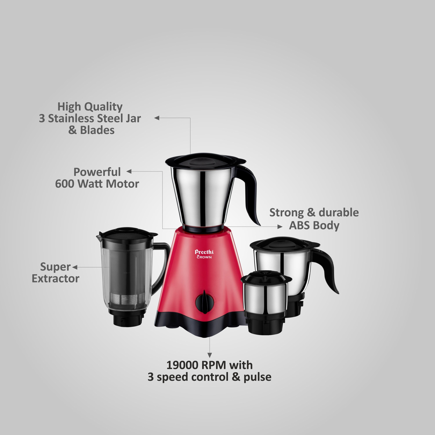 Image of Preethi Crown 600 W Mixer Grinder
