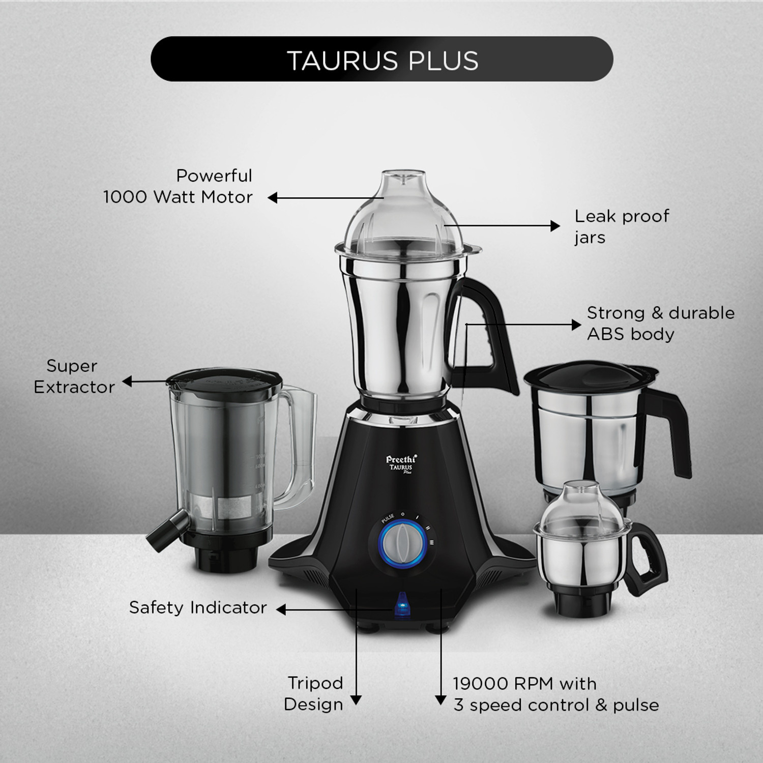 Image of Preethi Taurus 1000 W Mixer Grinder