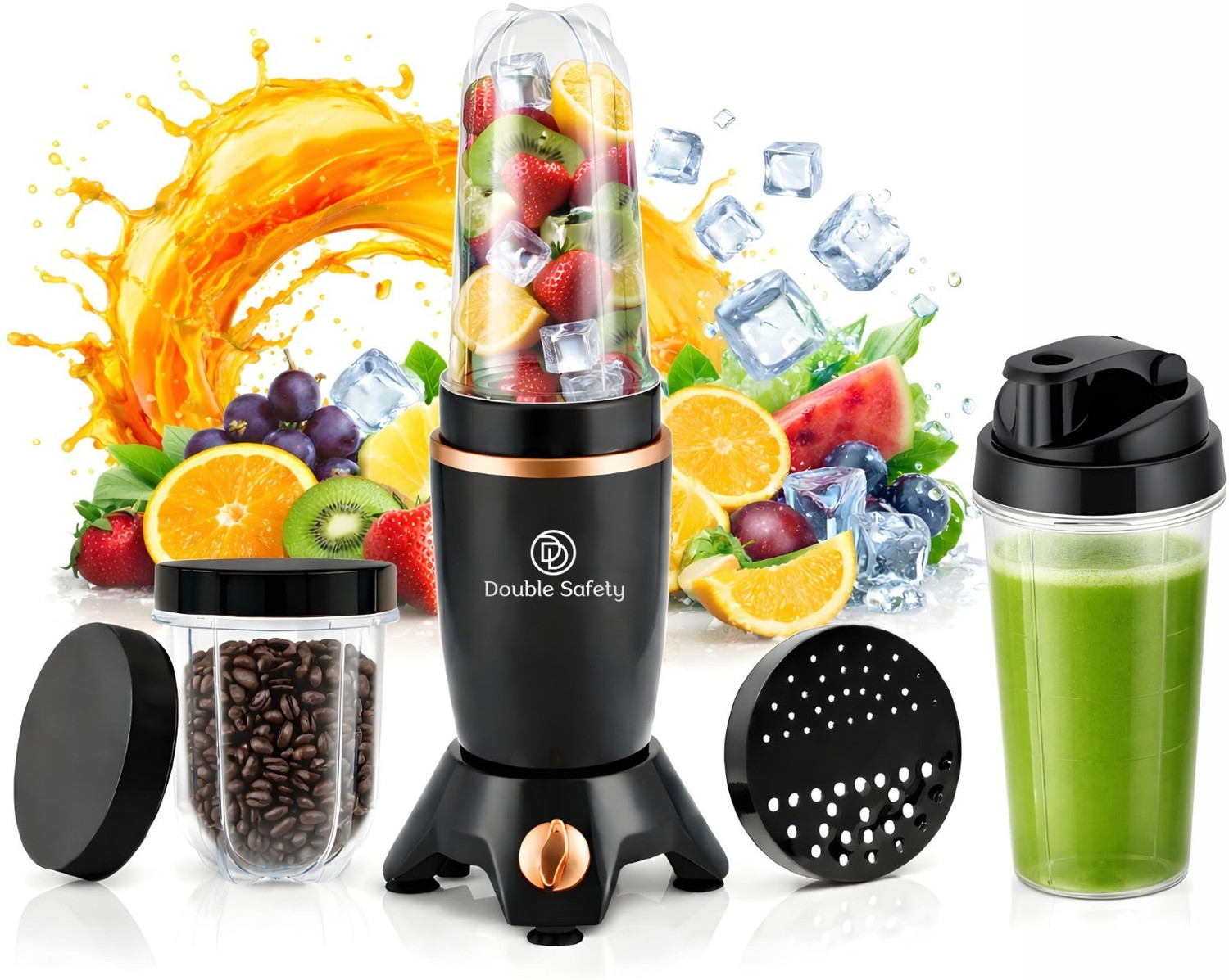 Image of Double Safety Nutri GO Blender 500W for Smoothies, Shakes, Chutney & Dry Grinding 500 W Juicer Mixer Grinder
