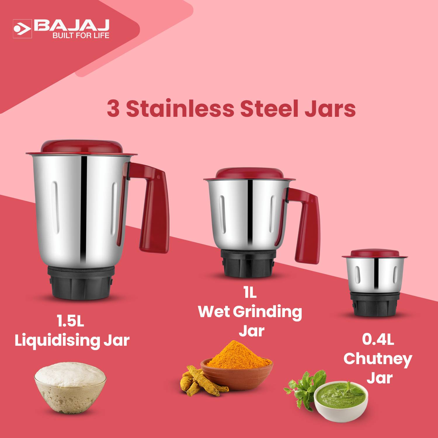 BAJAJ GX-75 750W Mixer Grinder White - Image 5