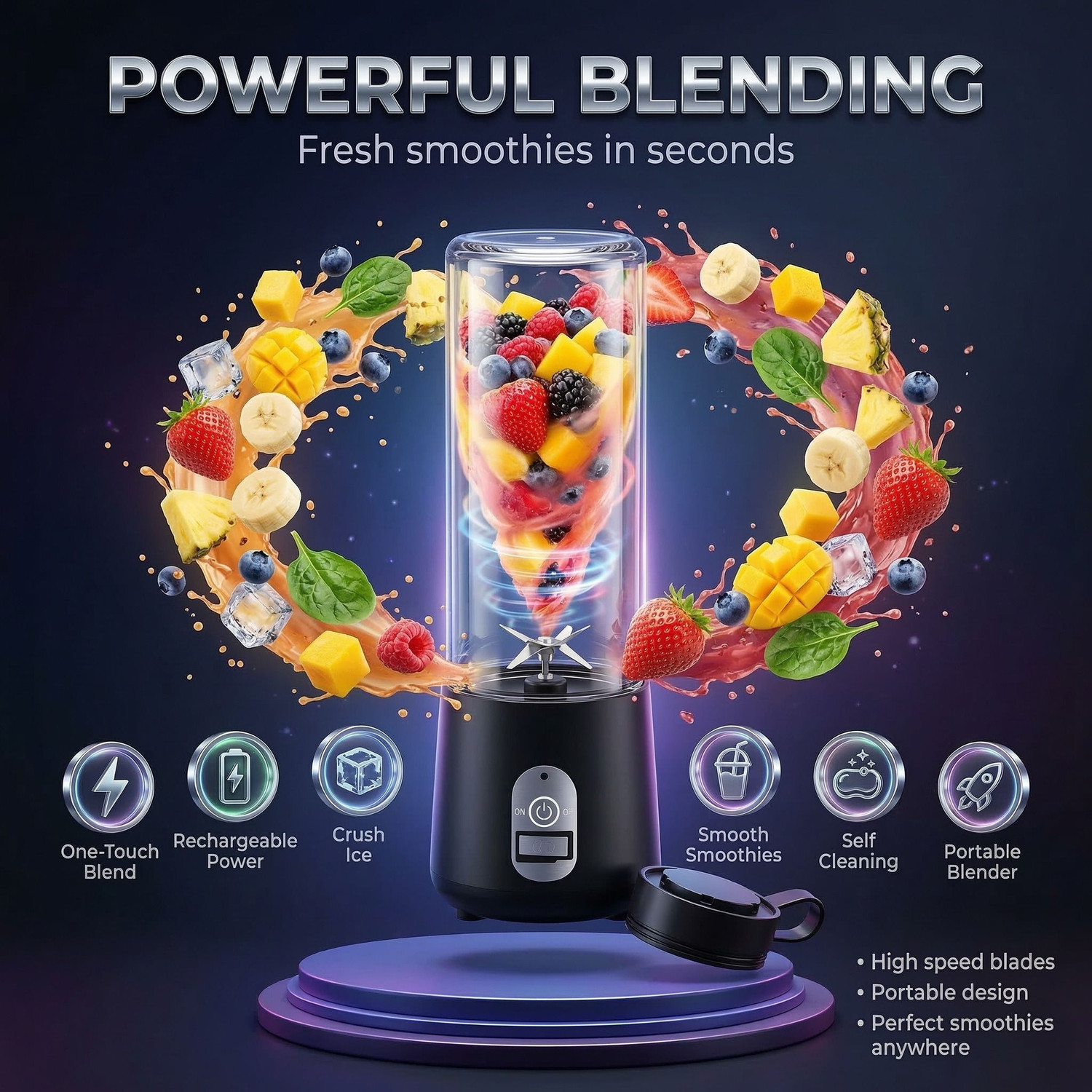 Image of blendjet Portable Blender 420ml USB Rechargeable | 1500mAh | 6 Steel Blades 150 W Juicer Mixer Grinder