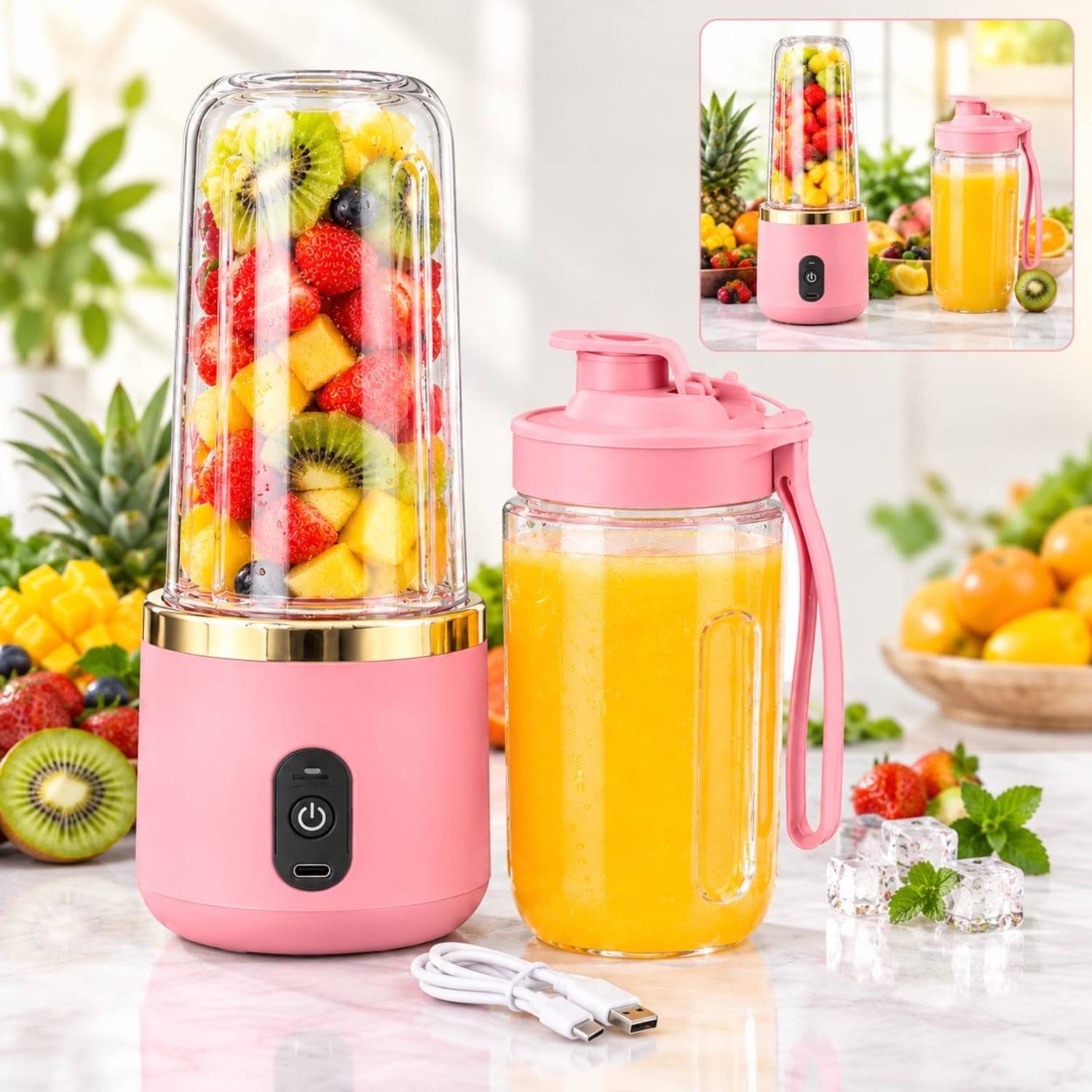 IMATI Portable USB Rechargeable Juicer Blender (400 ml, 2 Jars) at ₹497 (69% Off) – Flipkart