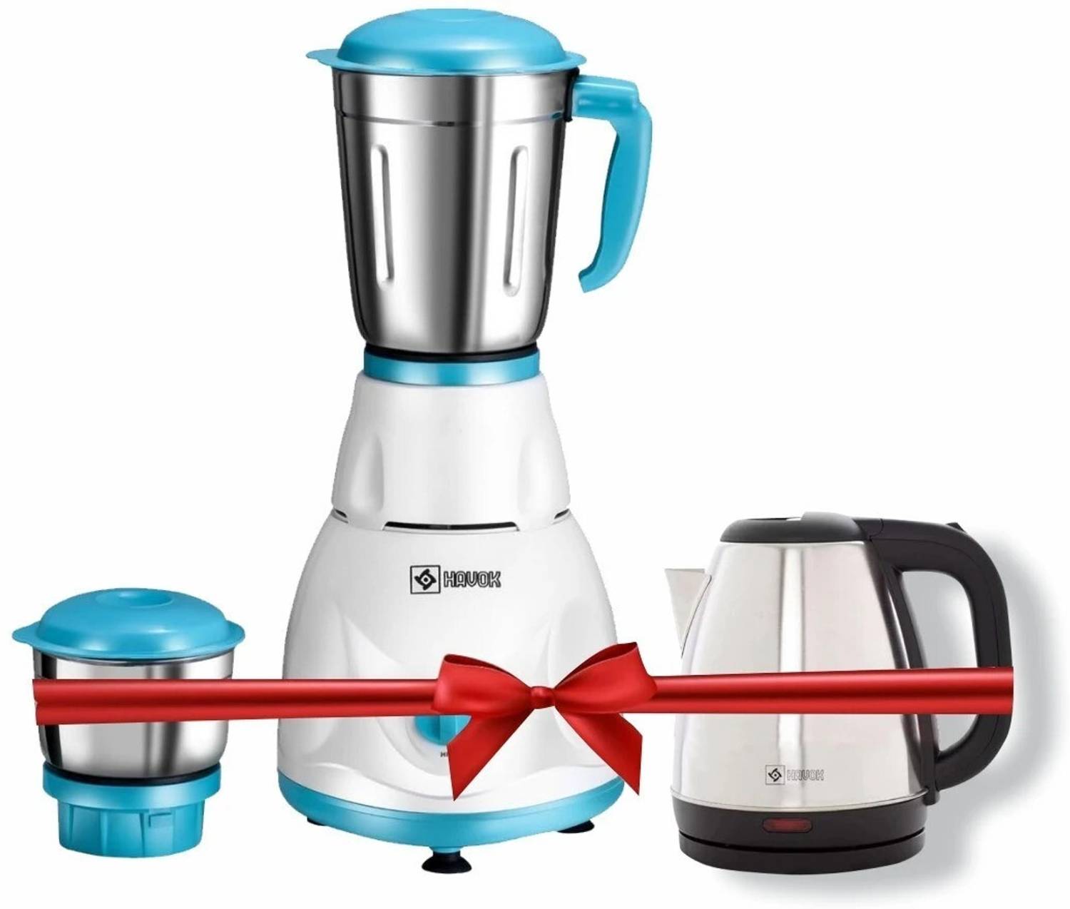 Havok 750 W Mixer Grinder With 1500 W Kettle Combo Offer | 2 Jars | Blue & White) 750 W Juicer Mixer Grinder