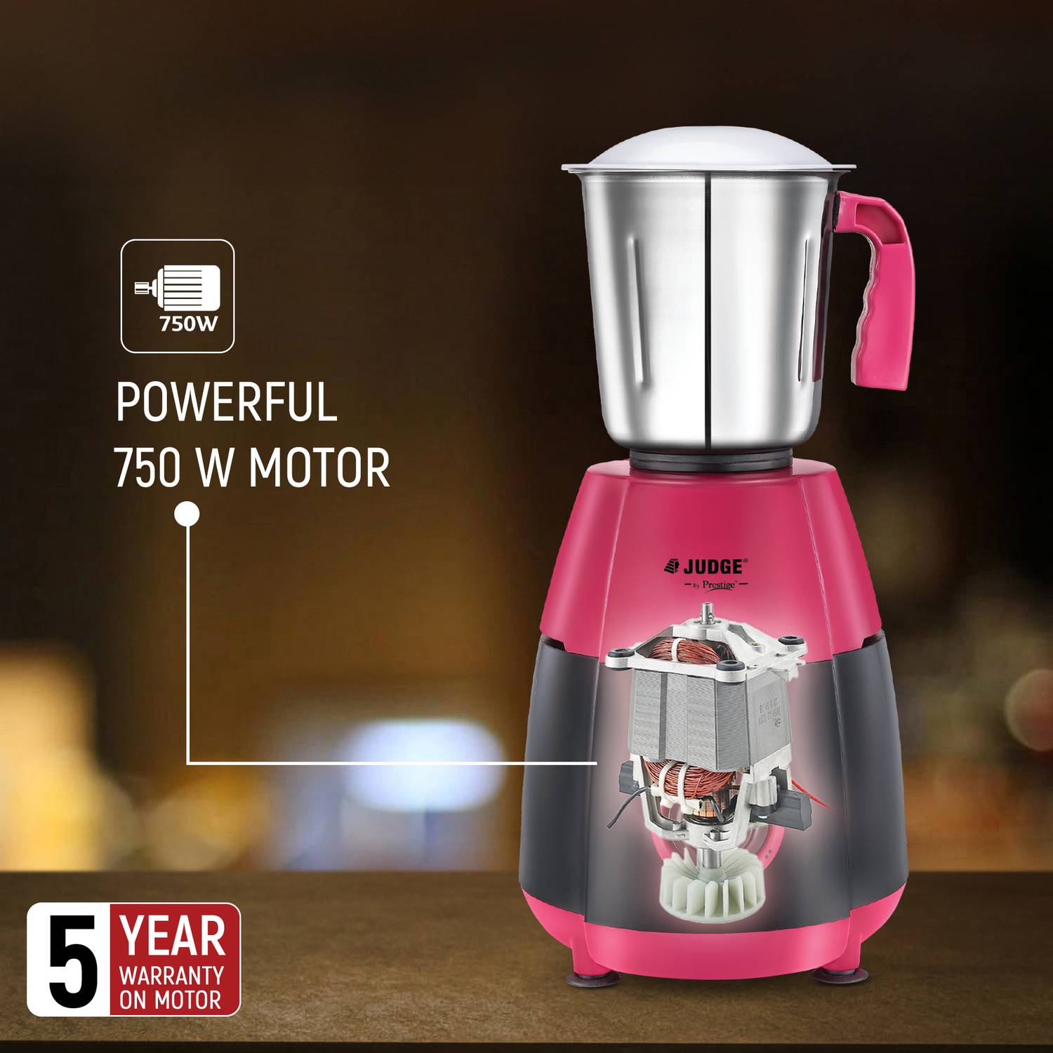 Judge Aura Overload protection|Robust Handles 750 W Mixer Grinder