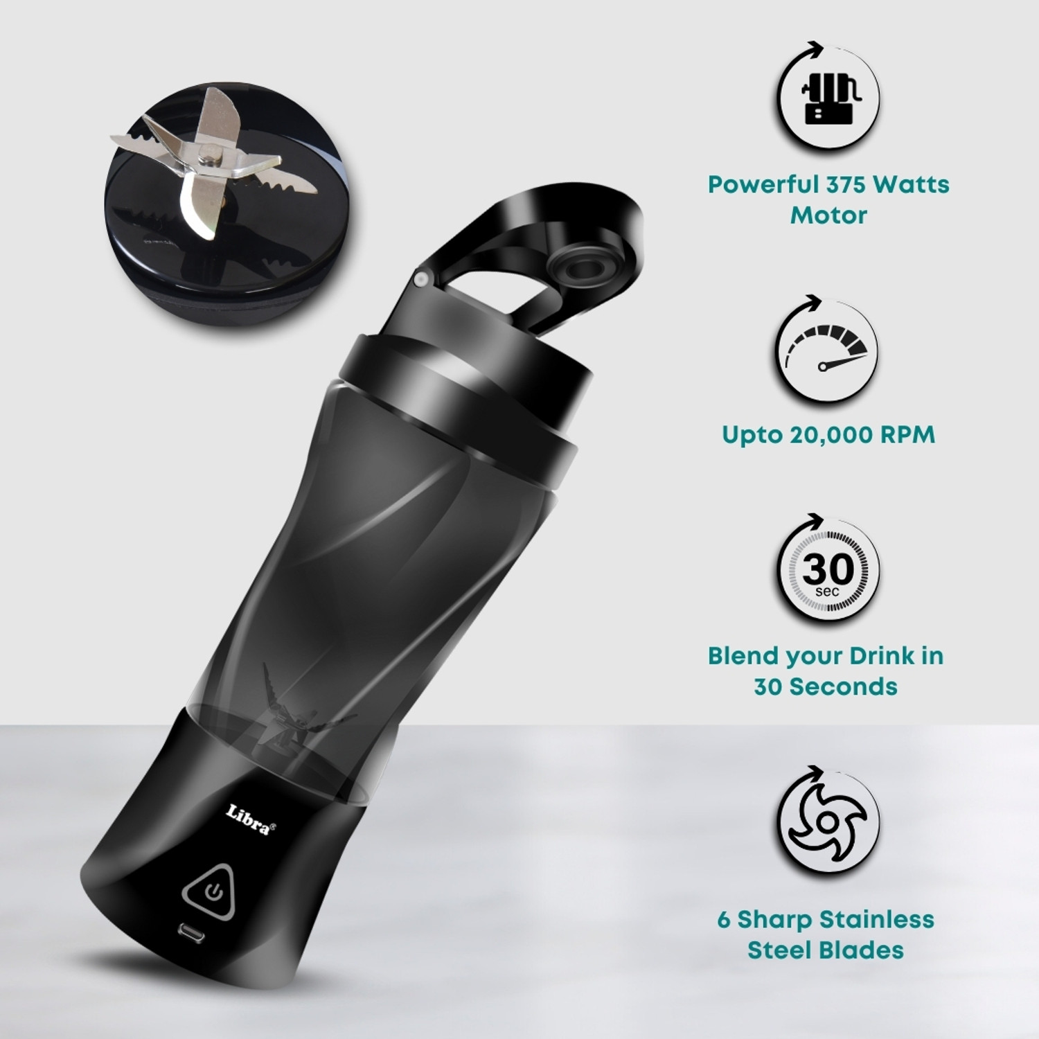 Image of LIBRA 700 ML Portable Blender with 6000 mAh battery back up 400 W Juicer Mixer Grinder