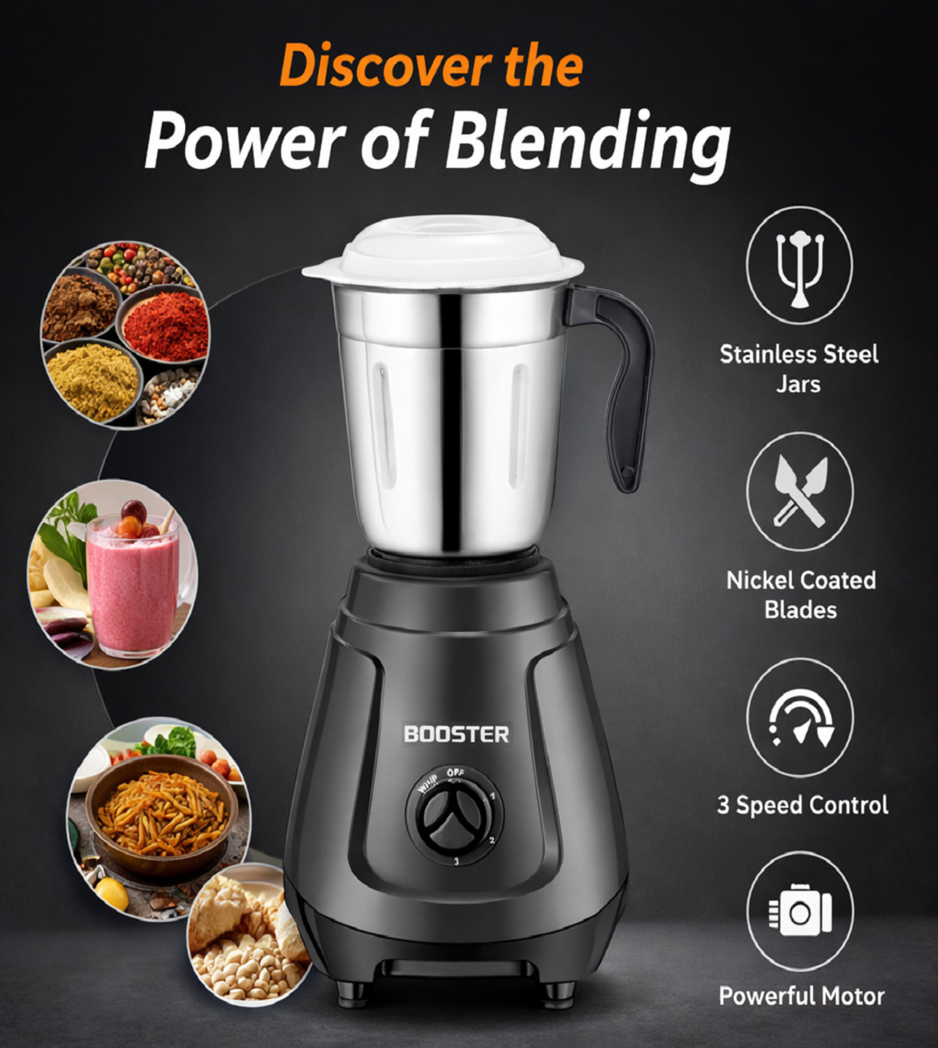 Image of BOOSTER Powerful Juicer Mixer Grinder 750 W Juicer Mixer Grinder