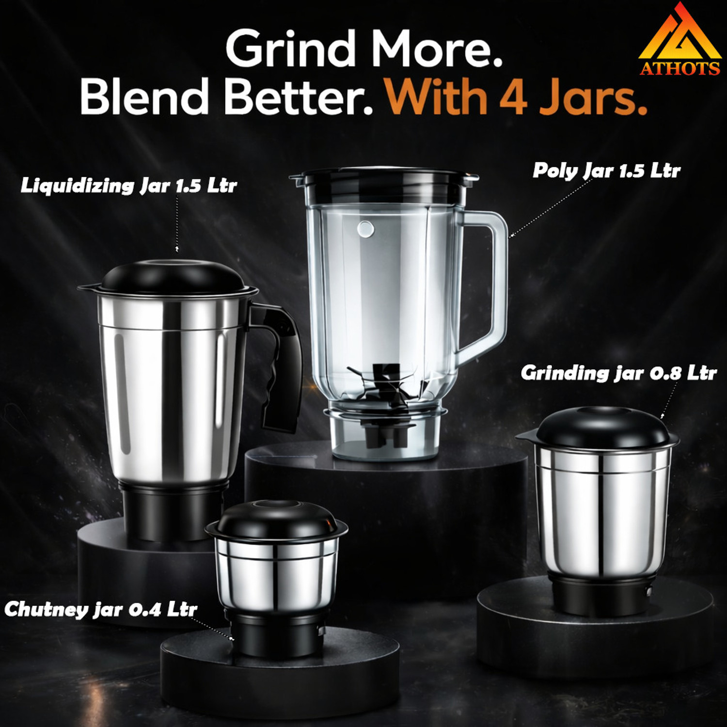 Image of Athots Skye KitchenPro 4 Jar Set 750 W Mixer Grinder