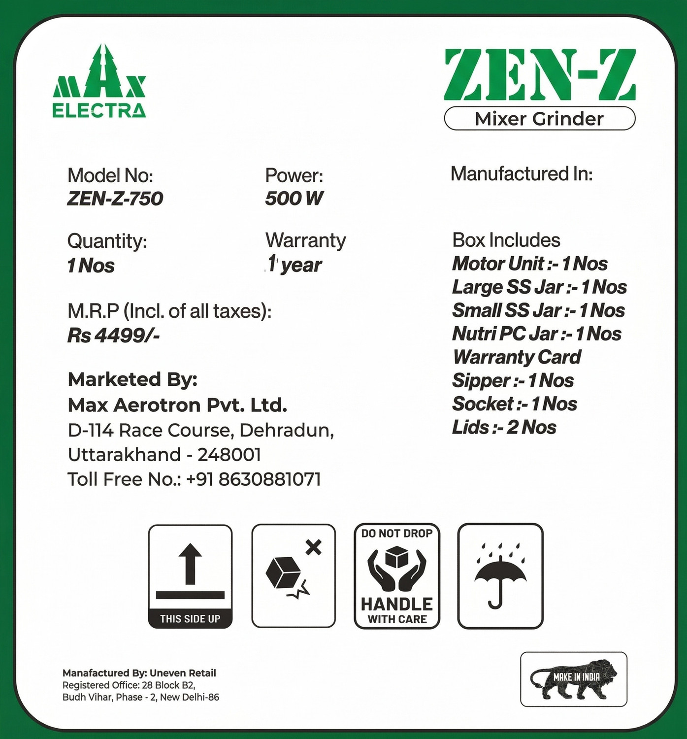 Image of MAX ELECTRA ZEN-Z36 500 W Juicer Mixer Grinder