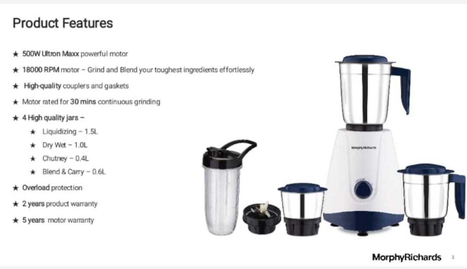 Image of Morphy Richards TSTA 500 W Mixer Grinder