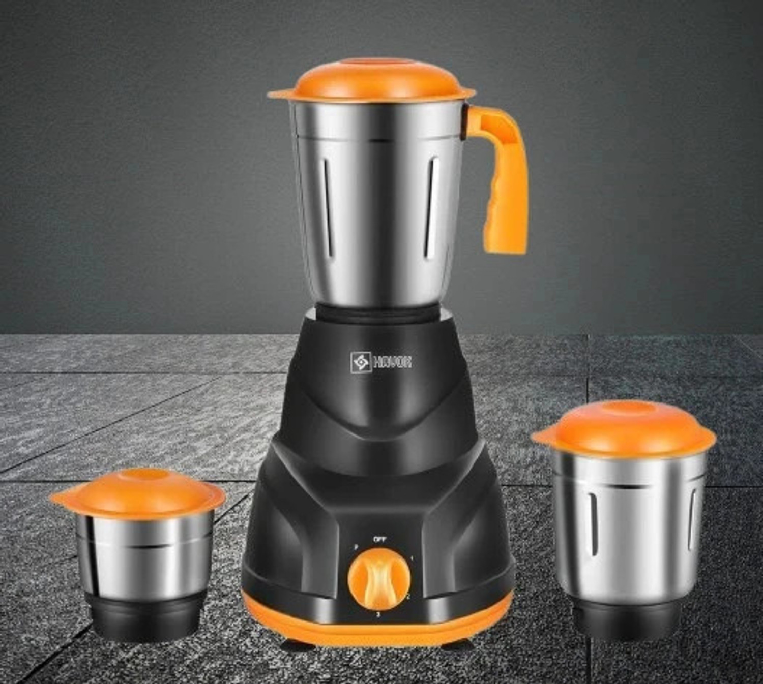 Image of Havok 750 Watt Juicer Mixer Grinder Orange & Black with 3 Jars for Grinding 750 W Juicer Mixer Grinder