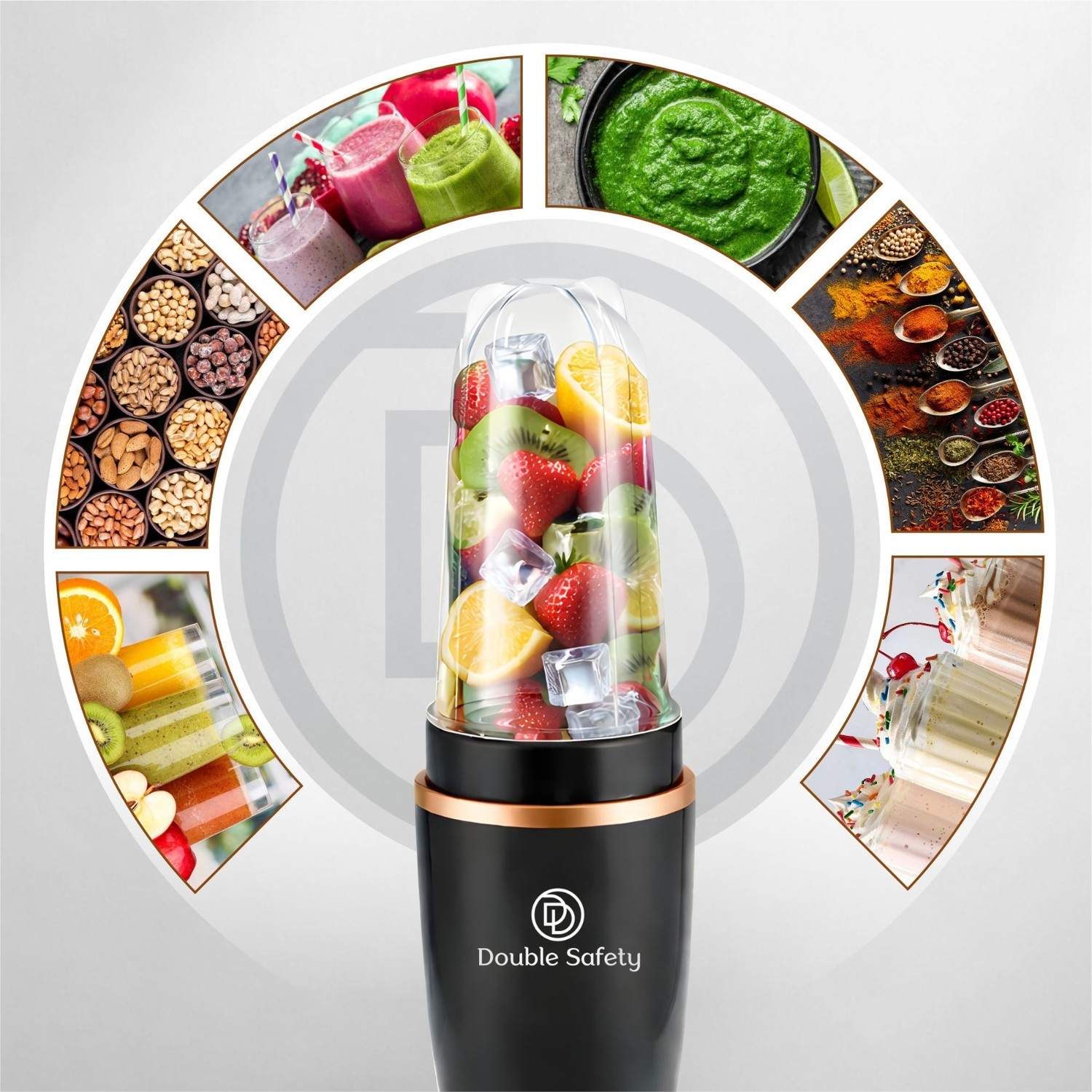 Image of Double Safety Nutri GO Blender 500W for Smoothies, Shakes, Chutney & Dry Grinding 500 W Juicer Mixer Grinder