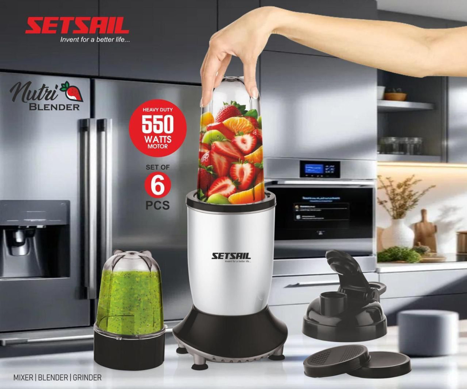 Image of Setsail Juicer & Grinder with 2 Unbreakable Jars | Stainless Steel Blades 550 W Juicer Mixer Grinder
