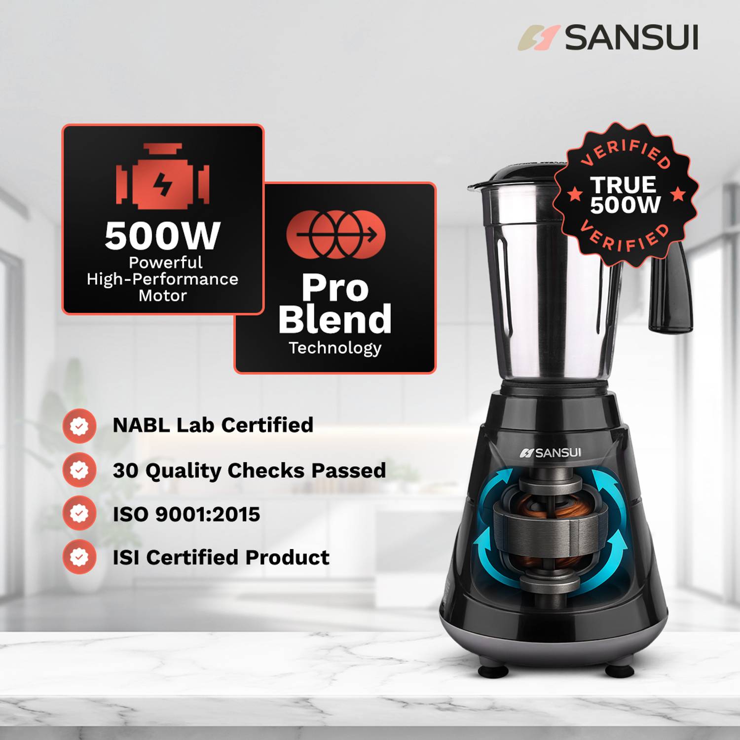 Sansui Pro 500W Juicer Mixer Grinder Black - Image 3