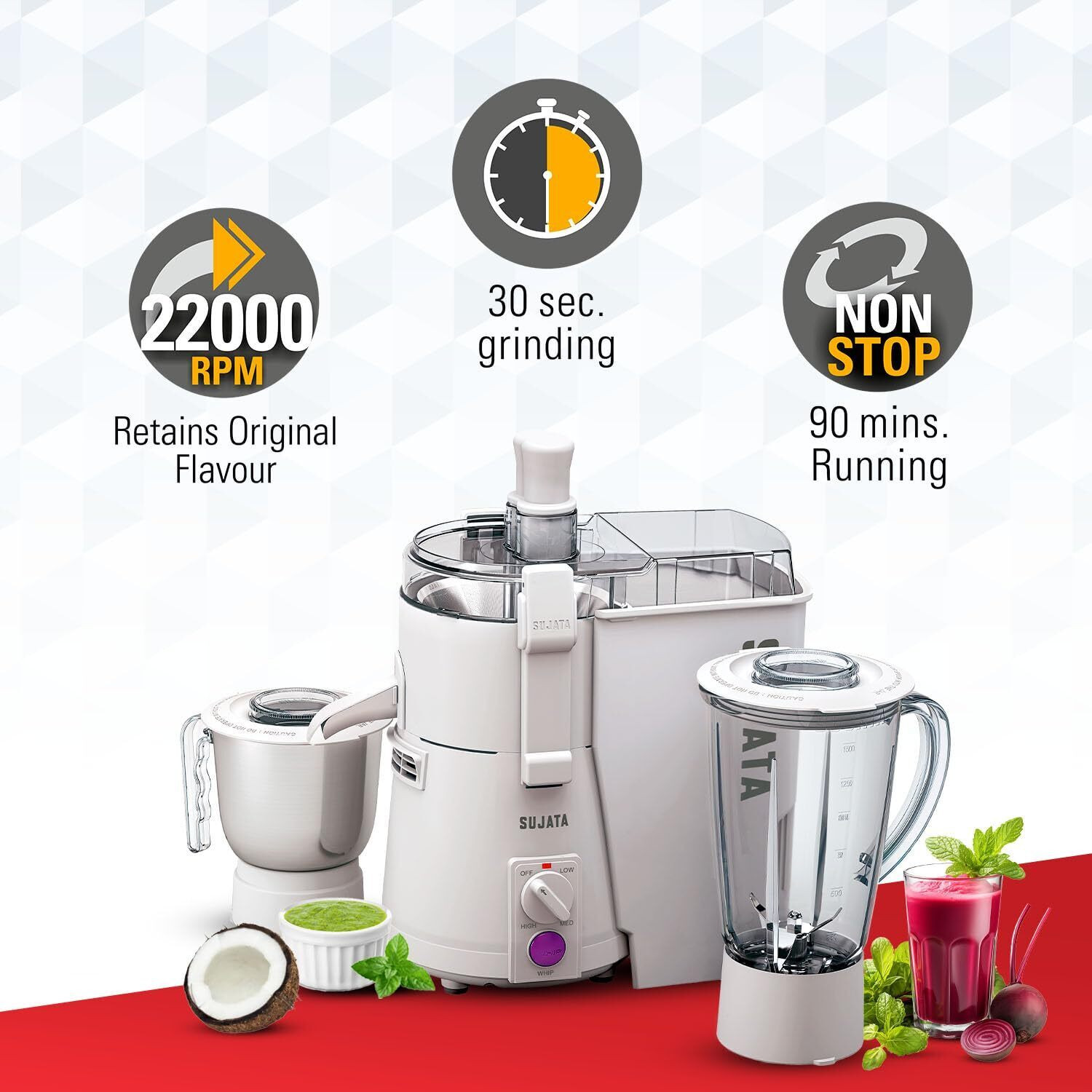 Image of SUJATA POWERMATIC PLUS 900 W Juicer Mixer Grinder