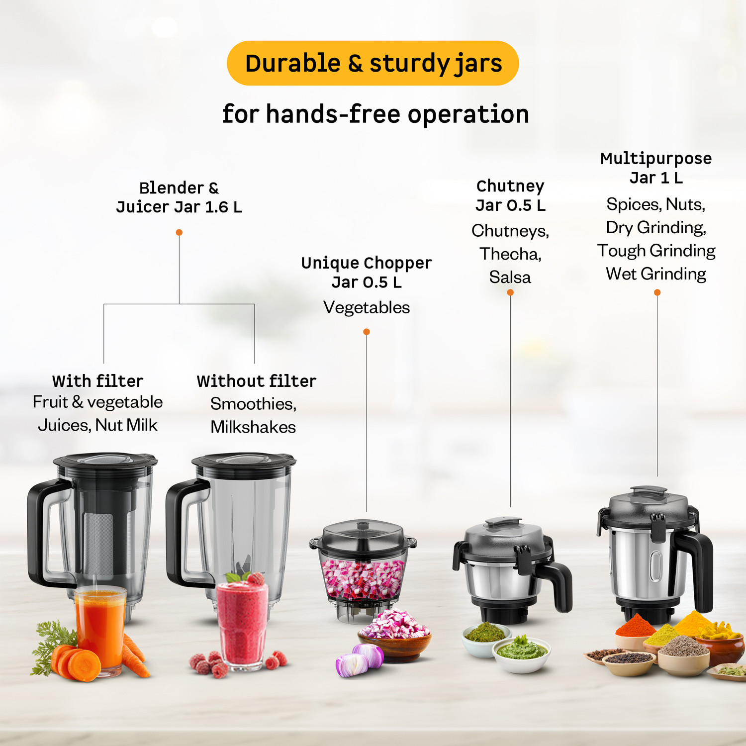 Image of Atomberg Zenova Fresh | Safety Features | Coarse Mode for Silbatta-like Texture | 550 W Mixer Grinder