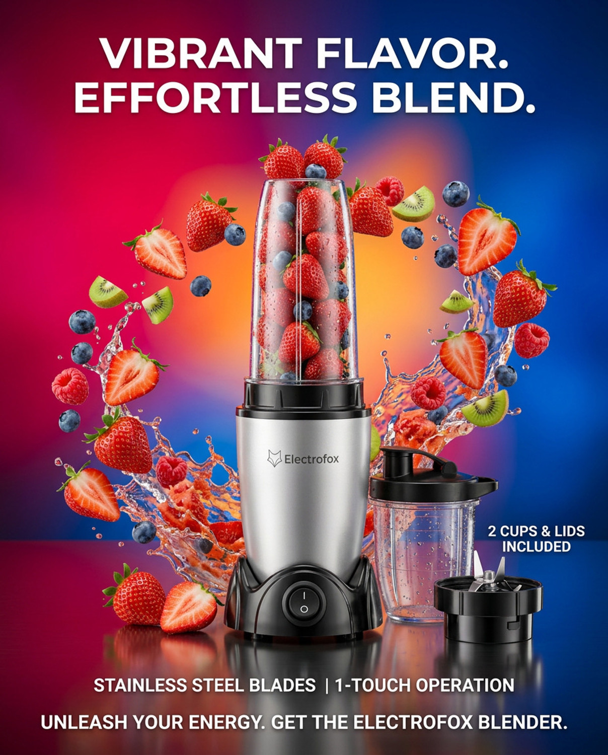 Image of Electrofox Blendo+ 2 Jar Nutri Blender 750 W Juicer Mixer Grinder