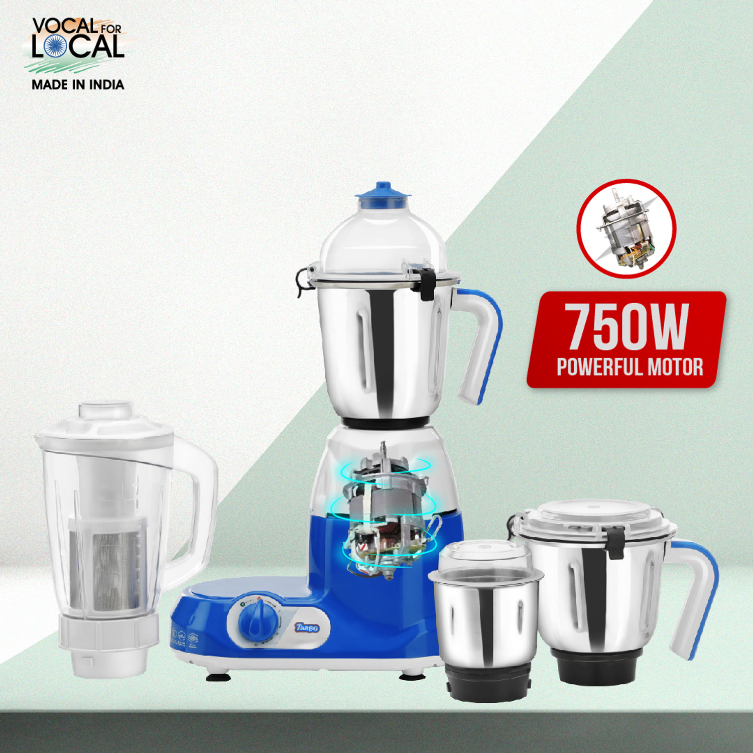 Image of Mccoy Turbo Mixer Grinder 750 W Mixer Grinder (Turbo | 4 Jars | blue / white)