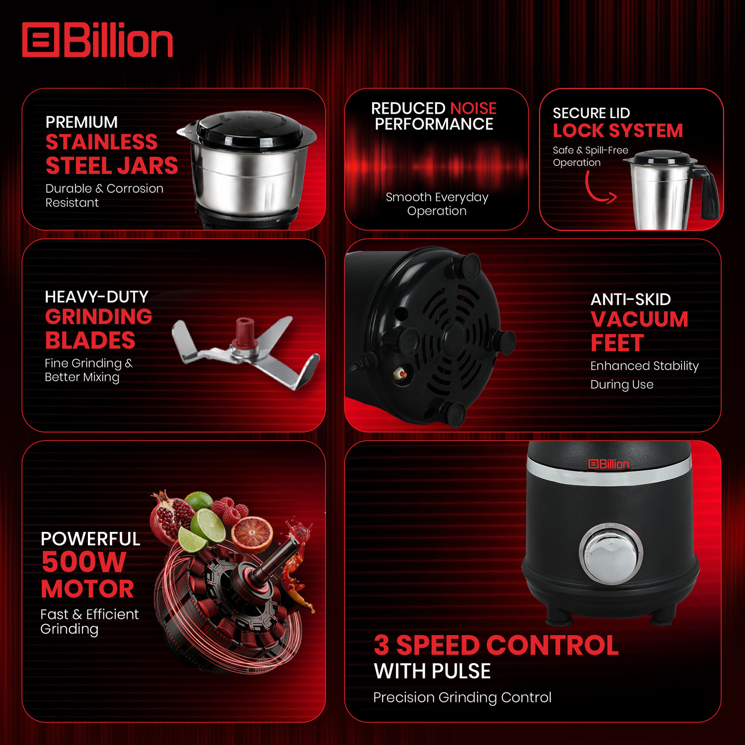 Image of Billion 3 Jars + Storage Box + Nutri & Sipper Jars with Coarse mode 500 W Juicer Mixer Grinder