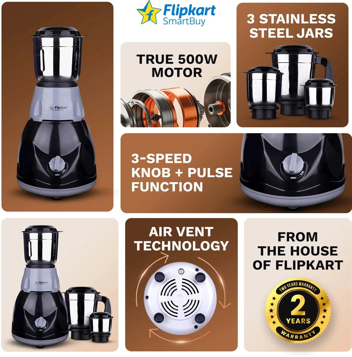 Image of Flipkart SmartBuy Storm Max Power Chef 3 Jar 500 W Mixer Grinder