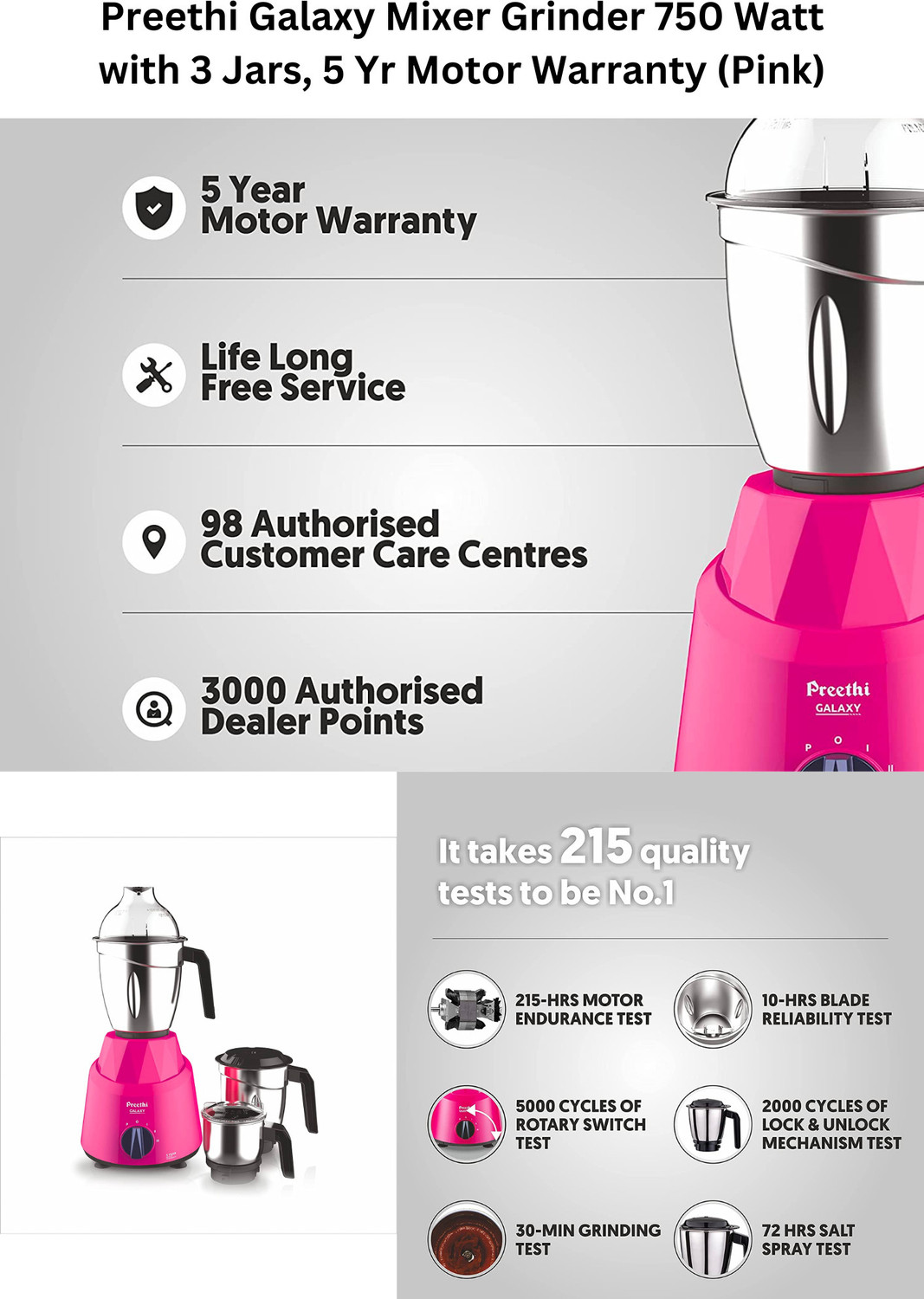 Image of Preethi by PREETHI MG 225 750 W Juicer Mixer Grinder