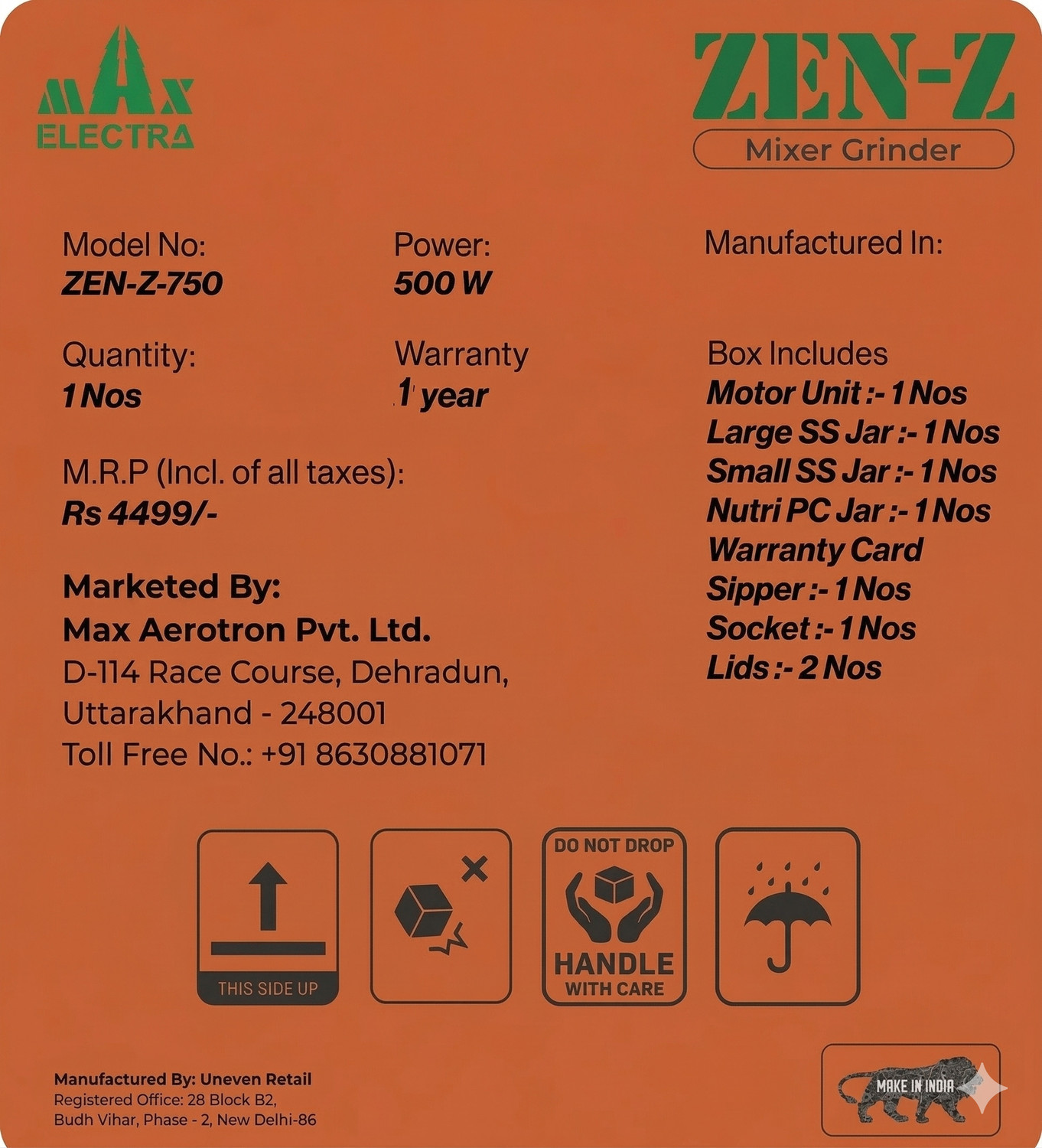 Image of MAX ELECTRA ZEN-Z44 500 W Juicer Mixer Grinder