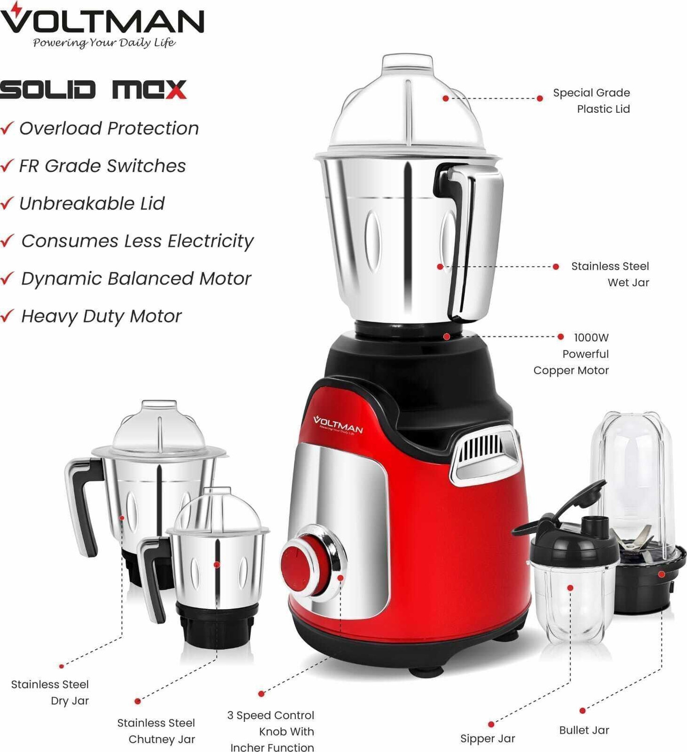 Image of VOLTMAN Solid Max mixer grinder 1000 W Juicer Mixer Grinder