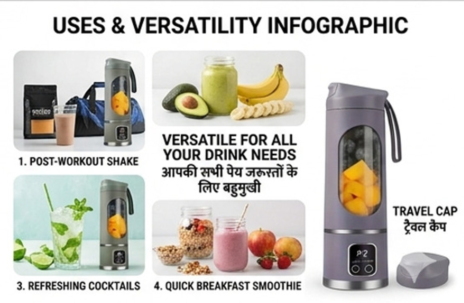 Image of Rekhacreation44 Portable USB Juicer Blender 350ml Rechargeable Mini Smoothie Maker Bottle Juices 50 W Juicer