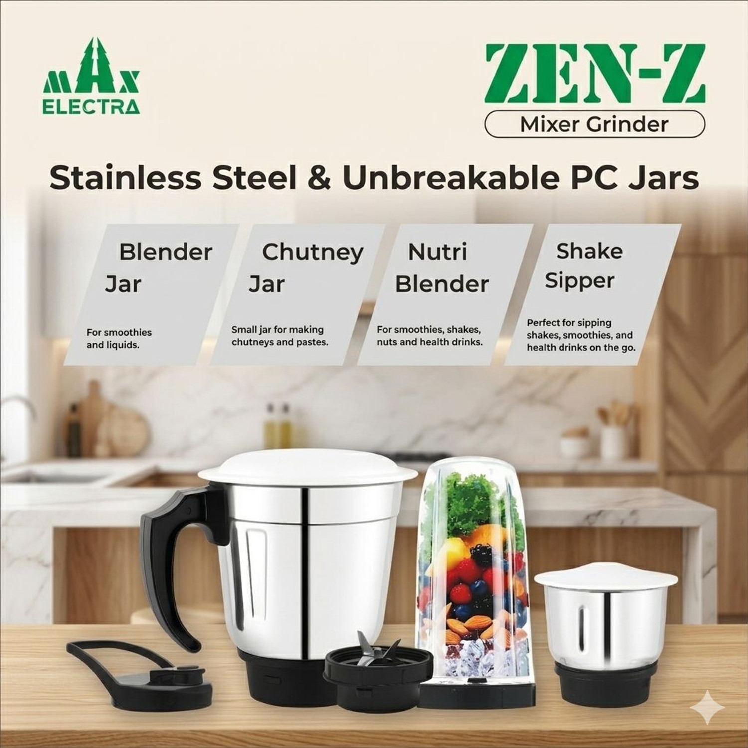 Image of MAX ELECTRA ZEN-Z12 500 W Juicer Mixer Grinder