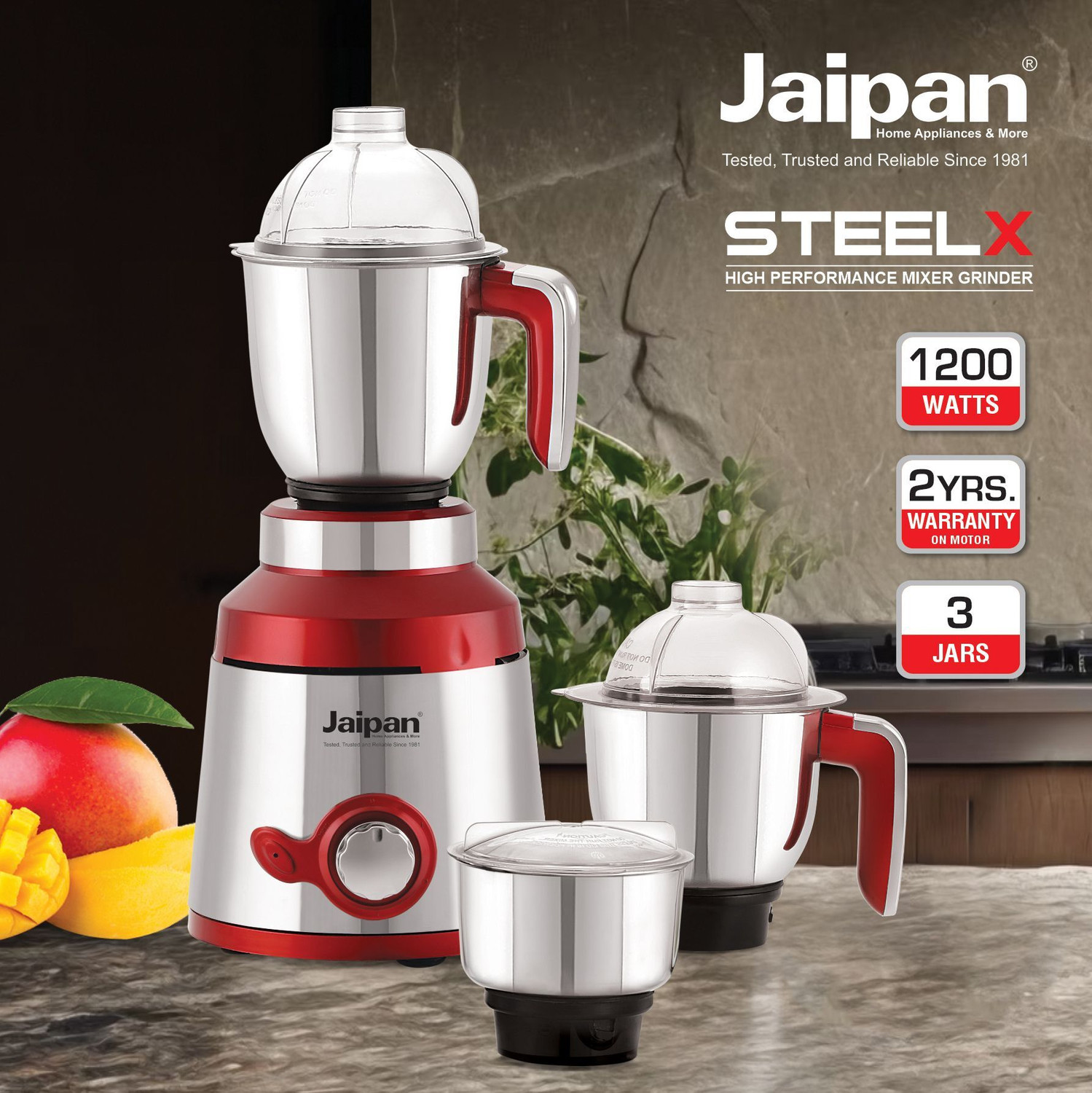 Image of Jaipan Steel X Mixer Grinder | Heavy Duty Motor | 1200 W Mixer Grinder