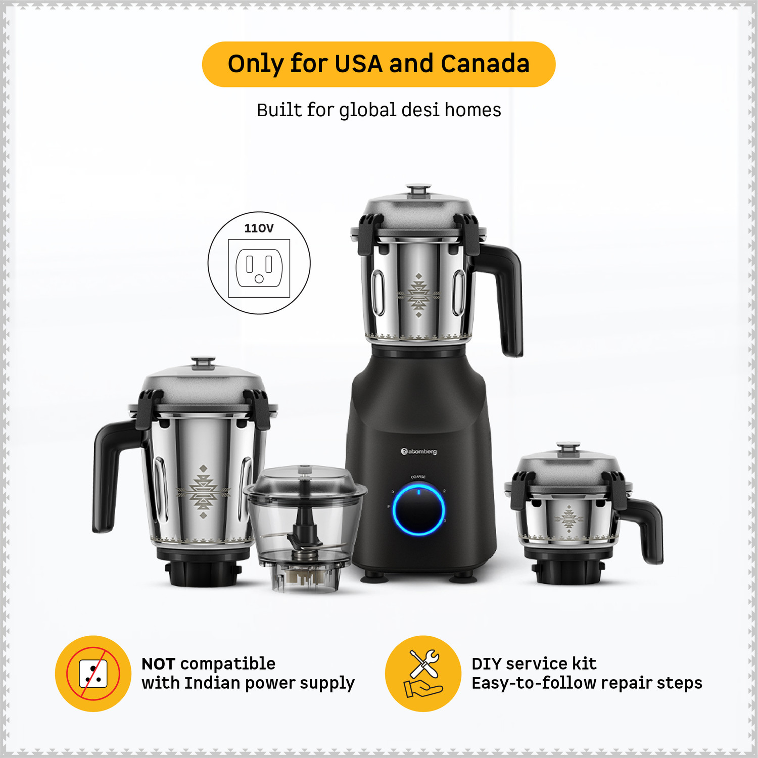 Image of Atomberg Tavi|110V Only for US & Canada|Unique Coarse Mode for Silbatta-like Texture| 650 W Juicer Mixer Grinder